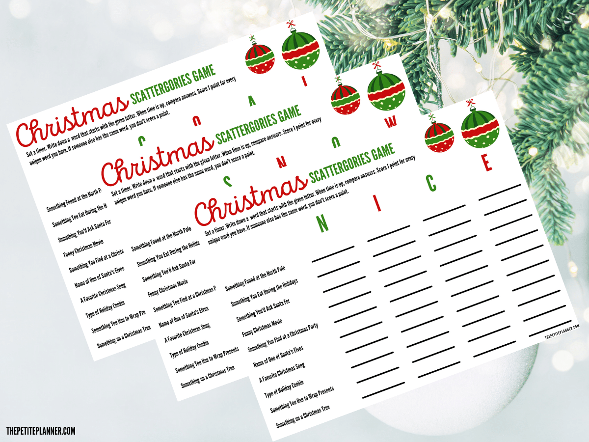 Christmas Scattergories Game Printable