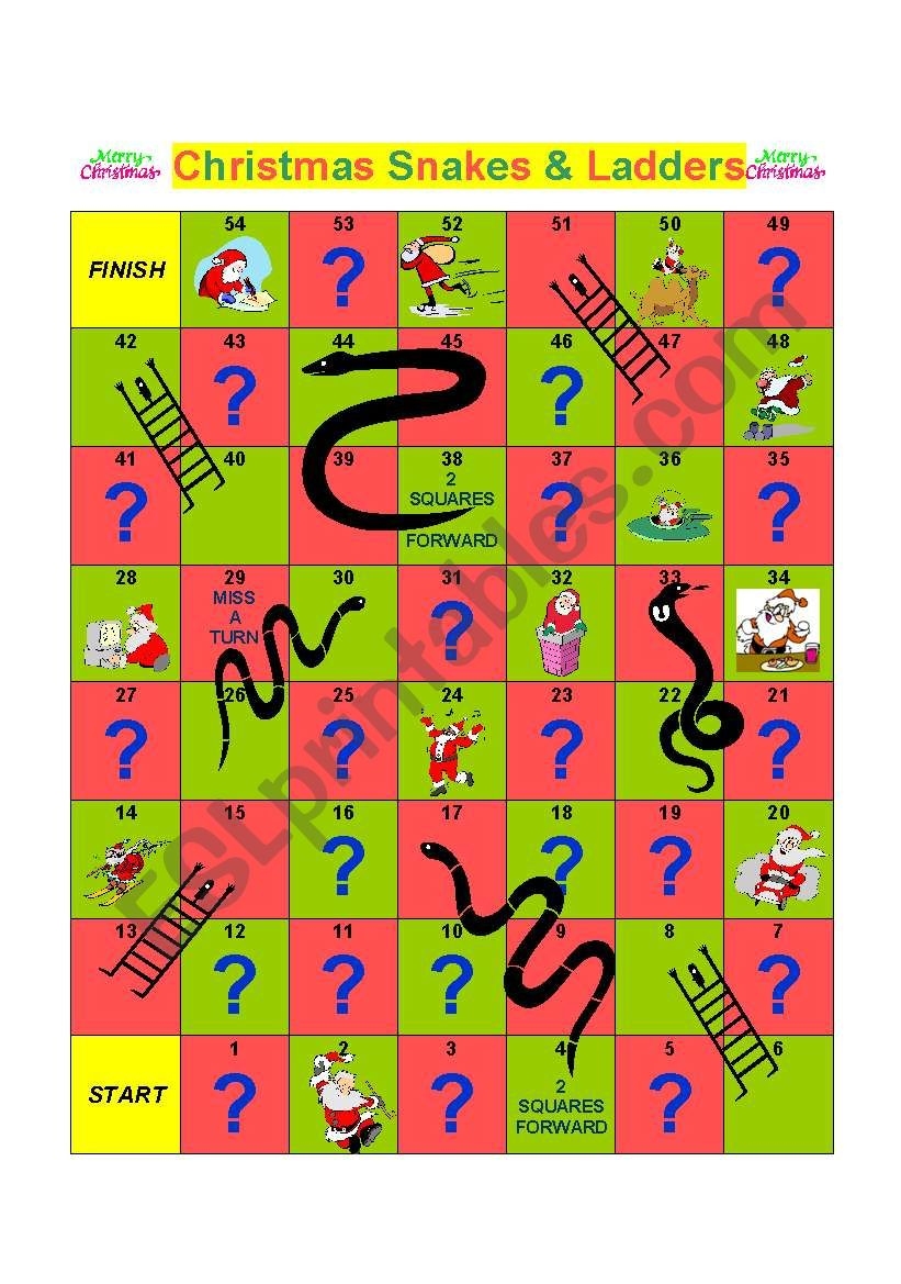 christmas snakes and ladders printable