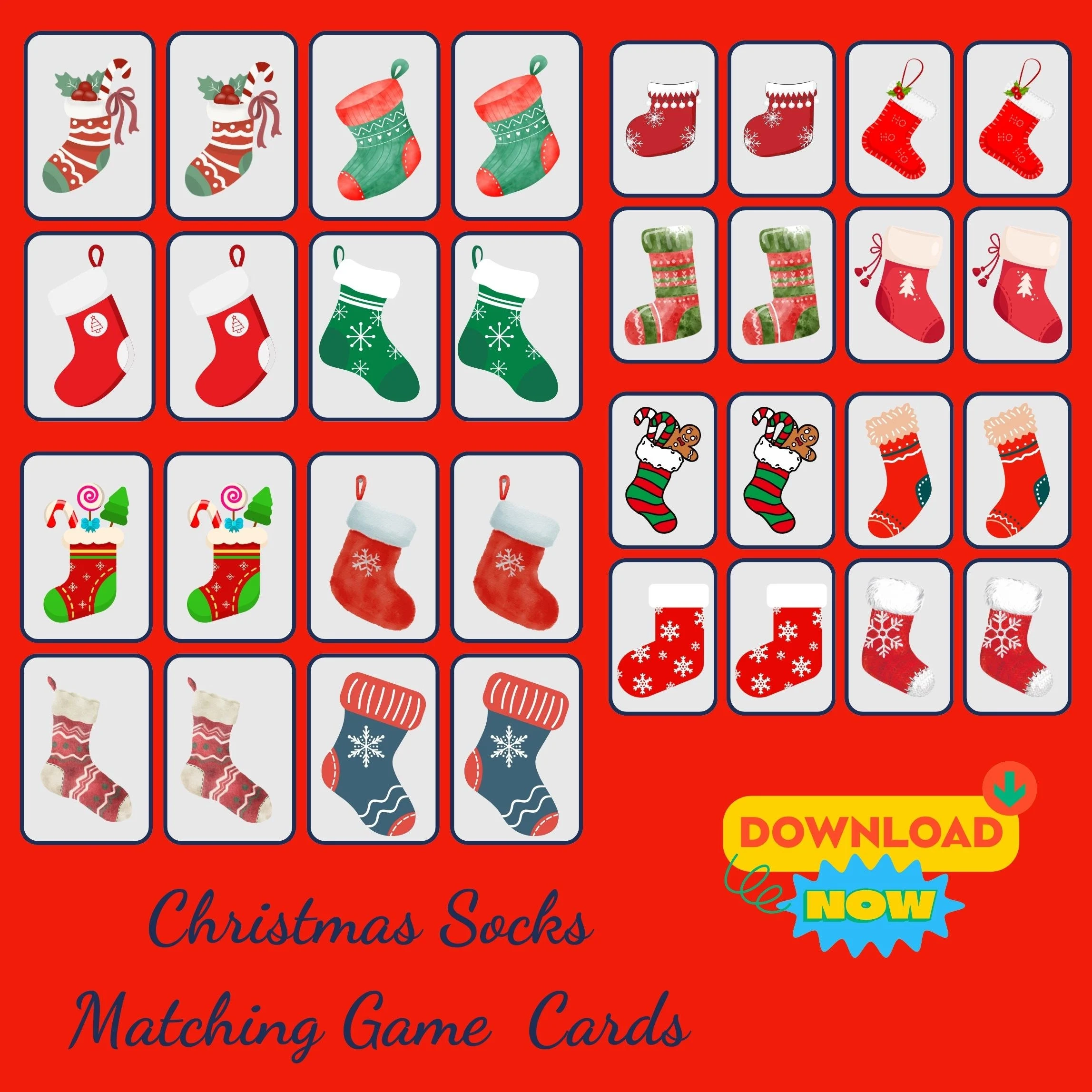Christmas Socks Matching Game For