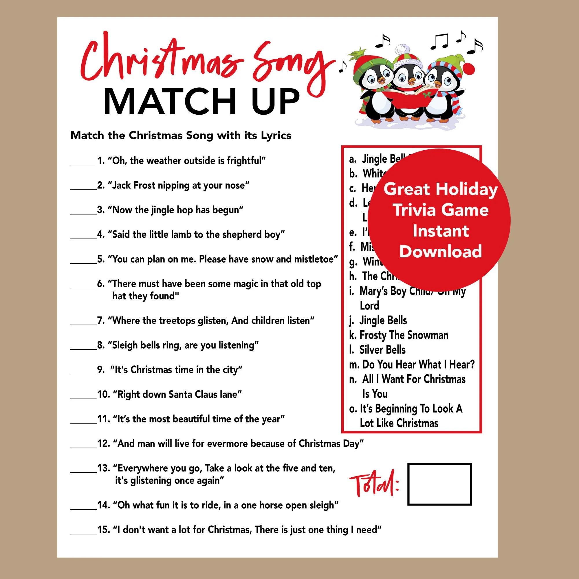 christmas song trivia free printable