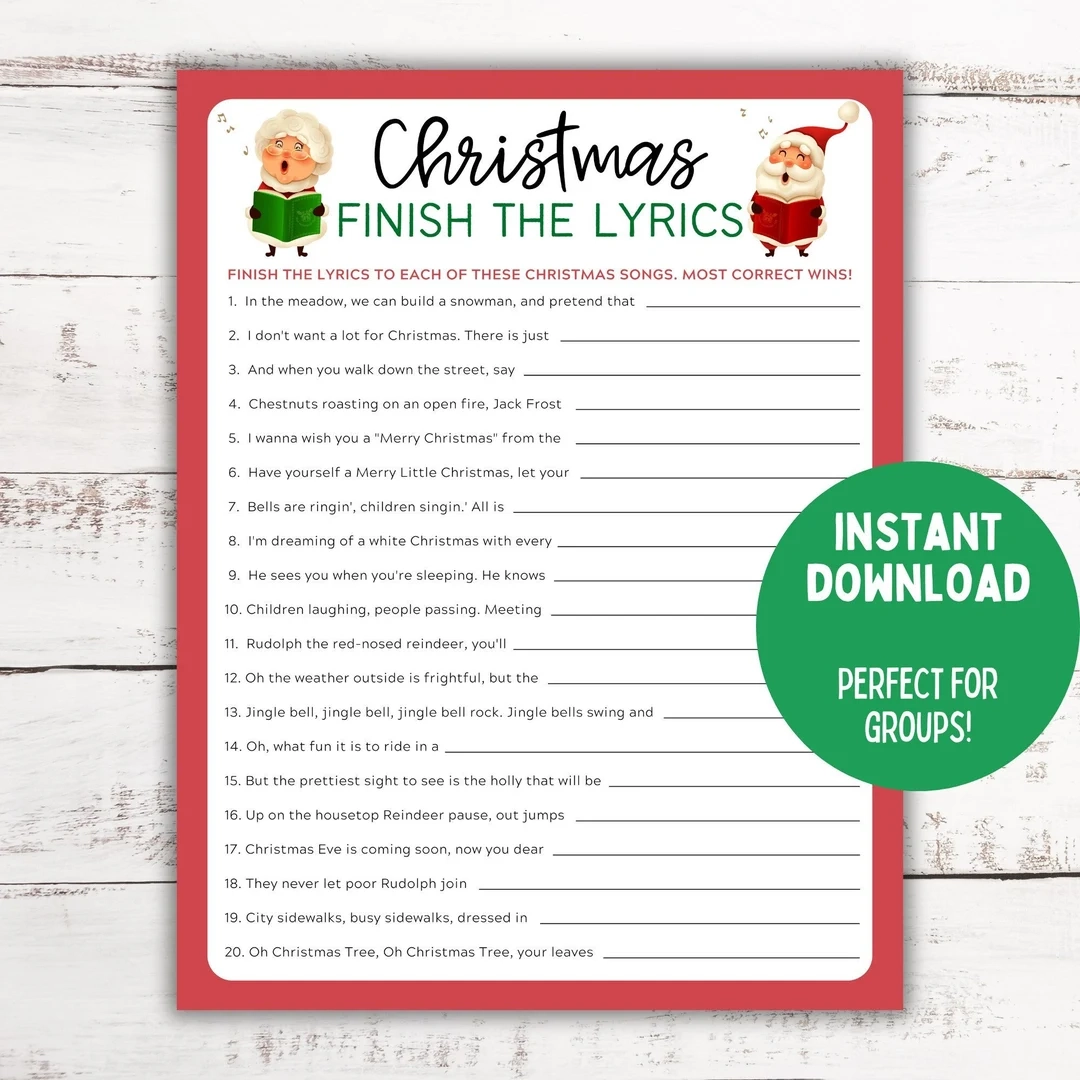 Christmas Song Trivia Game Finish The