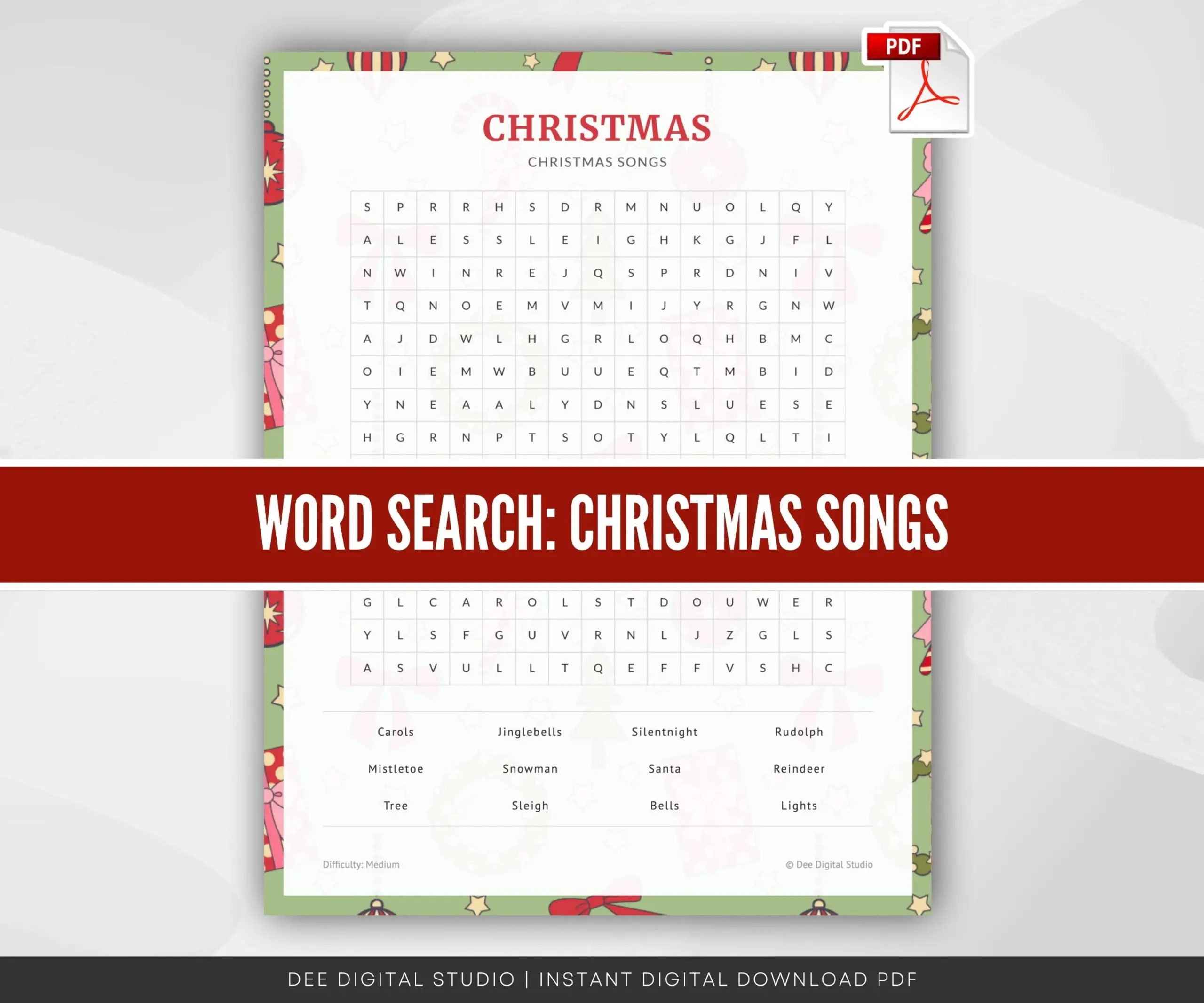 Christmas Songs Word Search Game