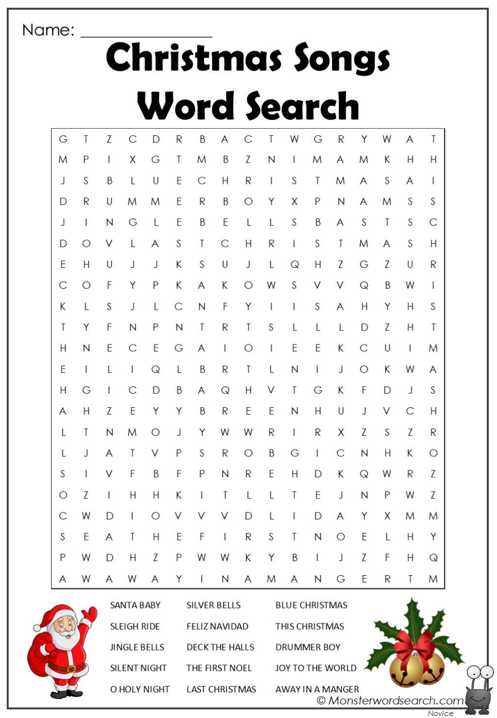 Christmas Songs Word Search