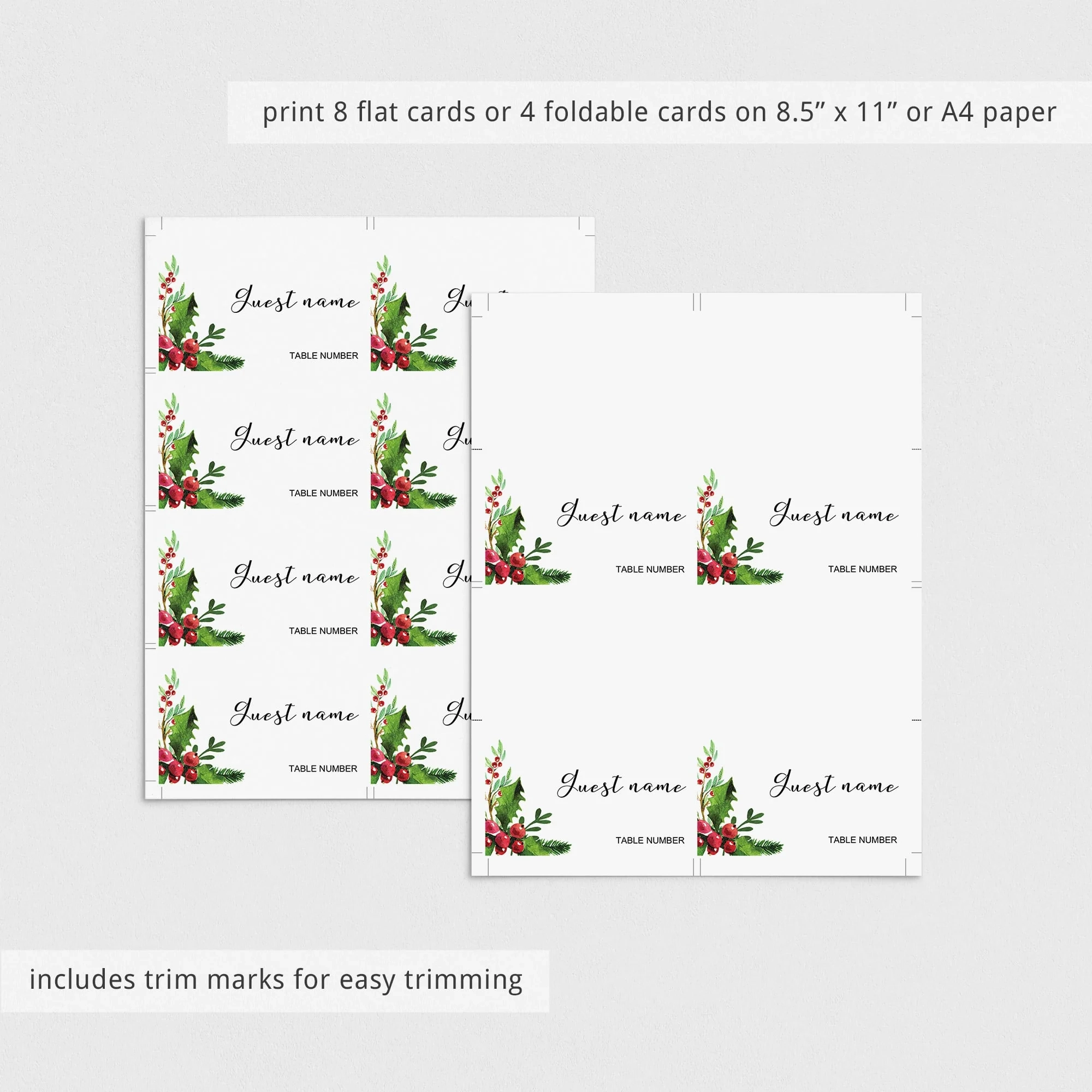 Christmas Table Decor Printable Place Card Template