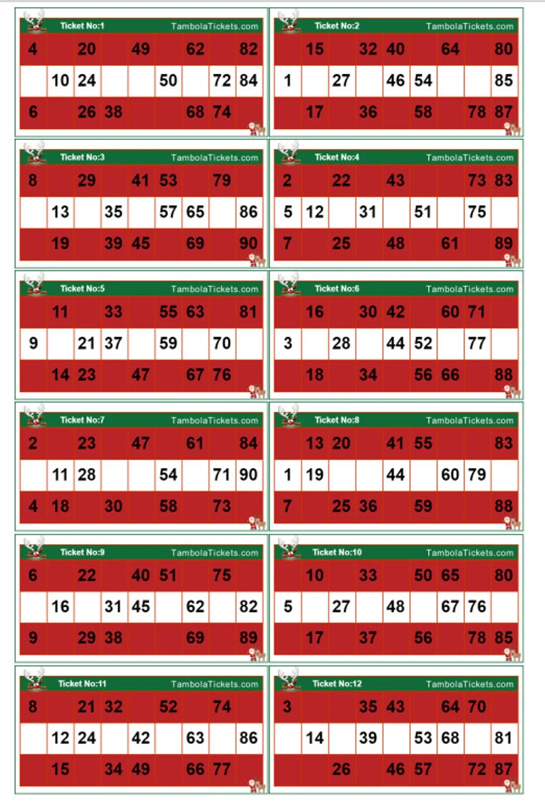 Christmas Theme Tambola Tickets 400