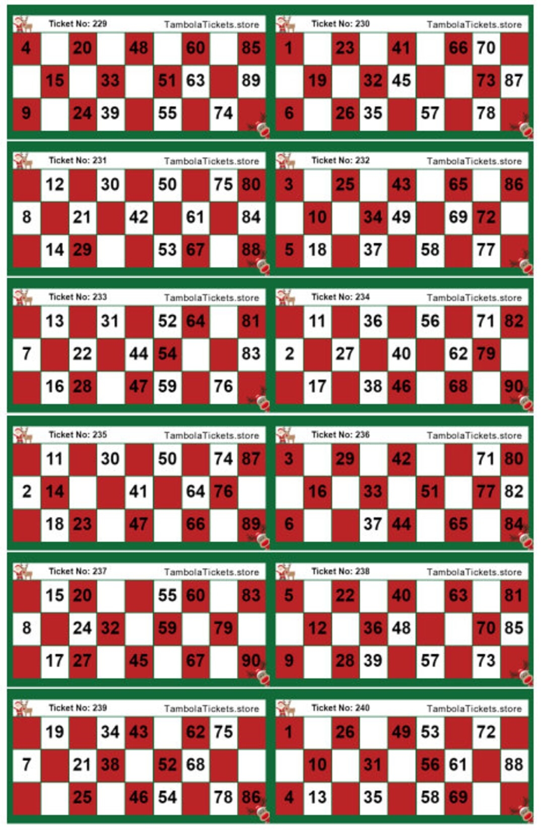 Christmas Theme Tambola Tickets 400