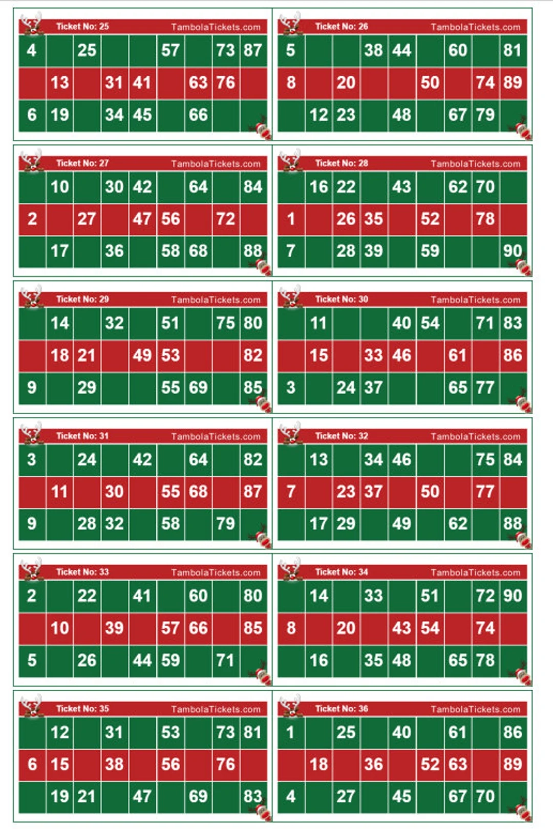 Christmas Theme Tambola Tickets 400