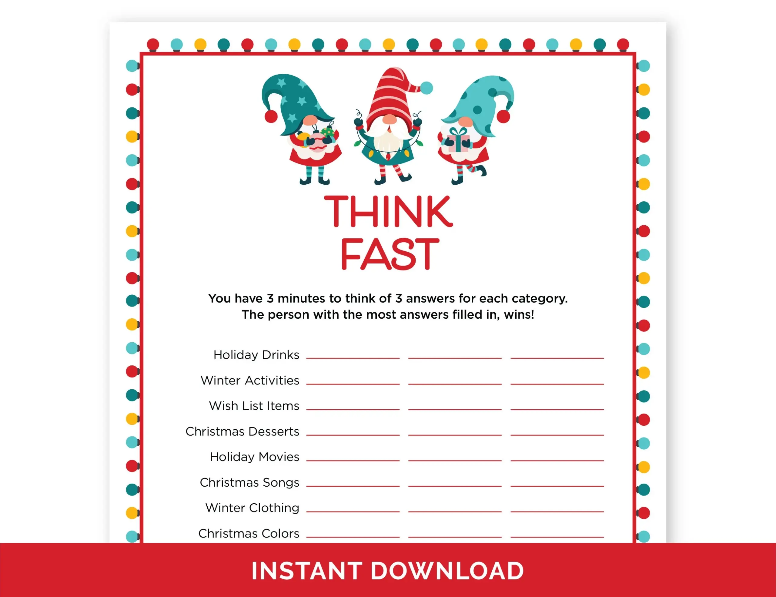 Christmas Think Fast Game For Kids Christmas Think Fast Game For Kids