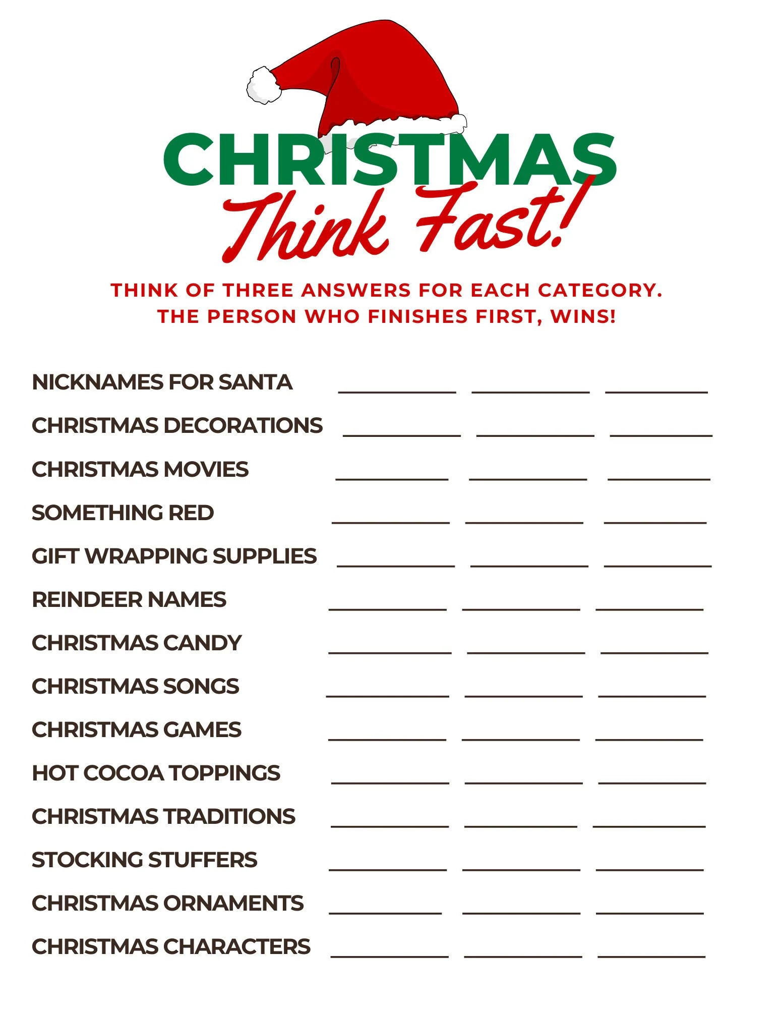 Christmas Think Fast Game Holiday Party Christmas Think Fast Game Holiday Party