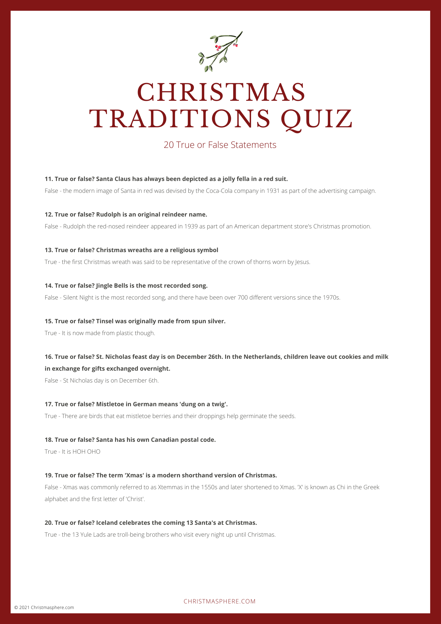 Christmas Traditions Quiz