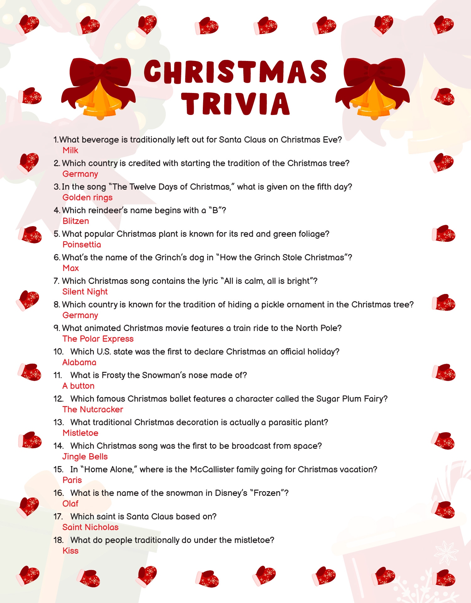 christmas vacation trivia questions printable