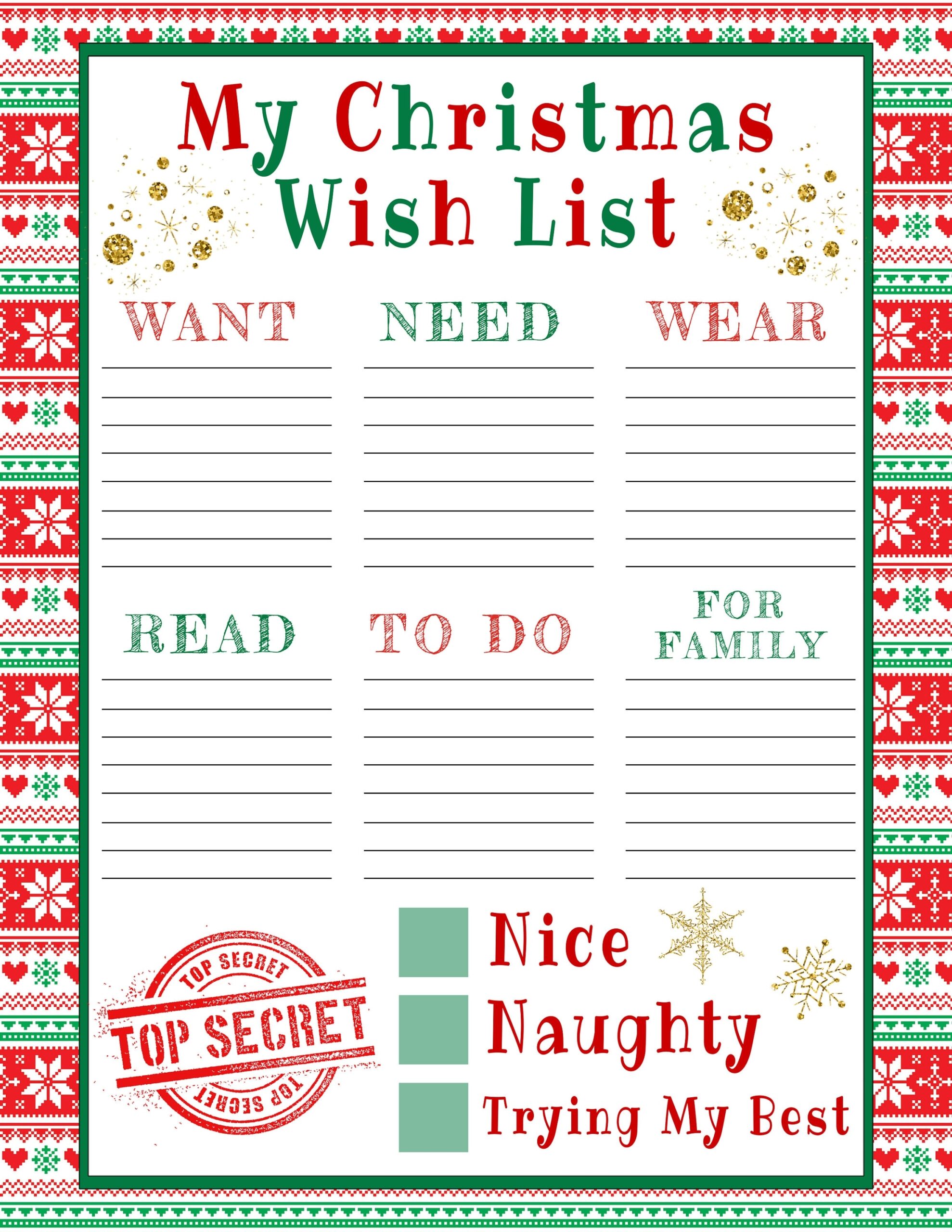 Christmas Wish List Printable Template
