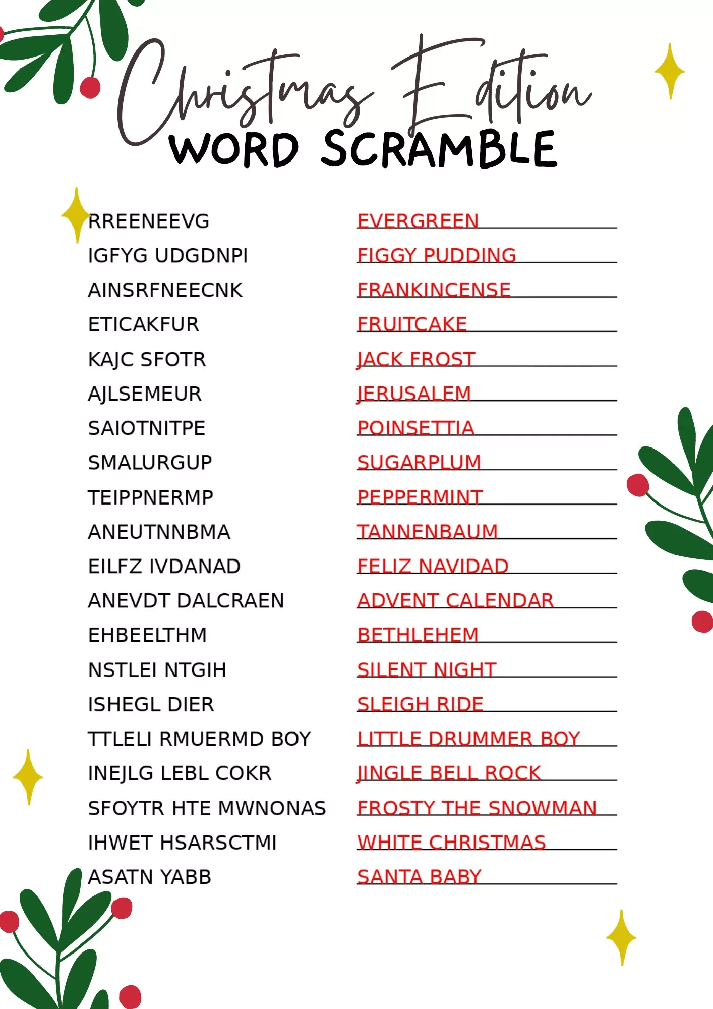 Christmas Word Scramble Christmas Word Scramble