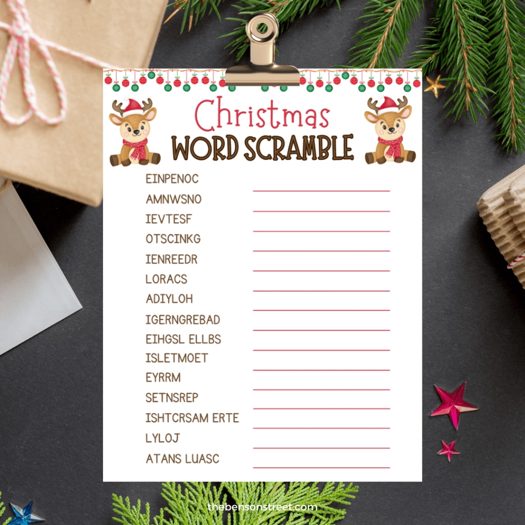 christmas song word scramble printable