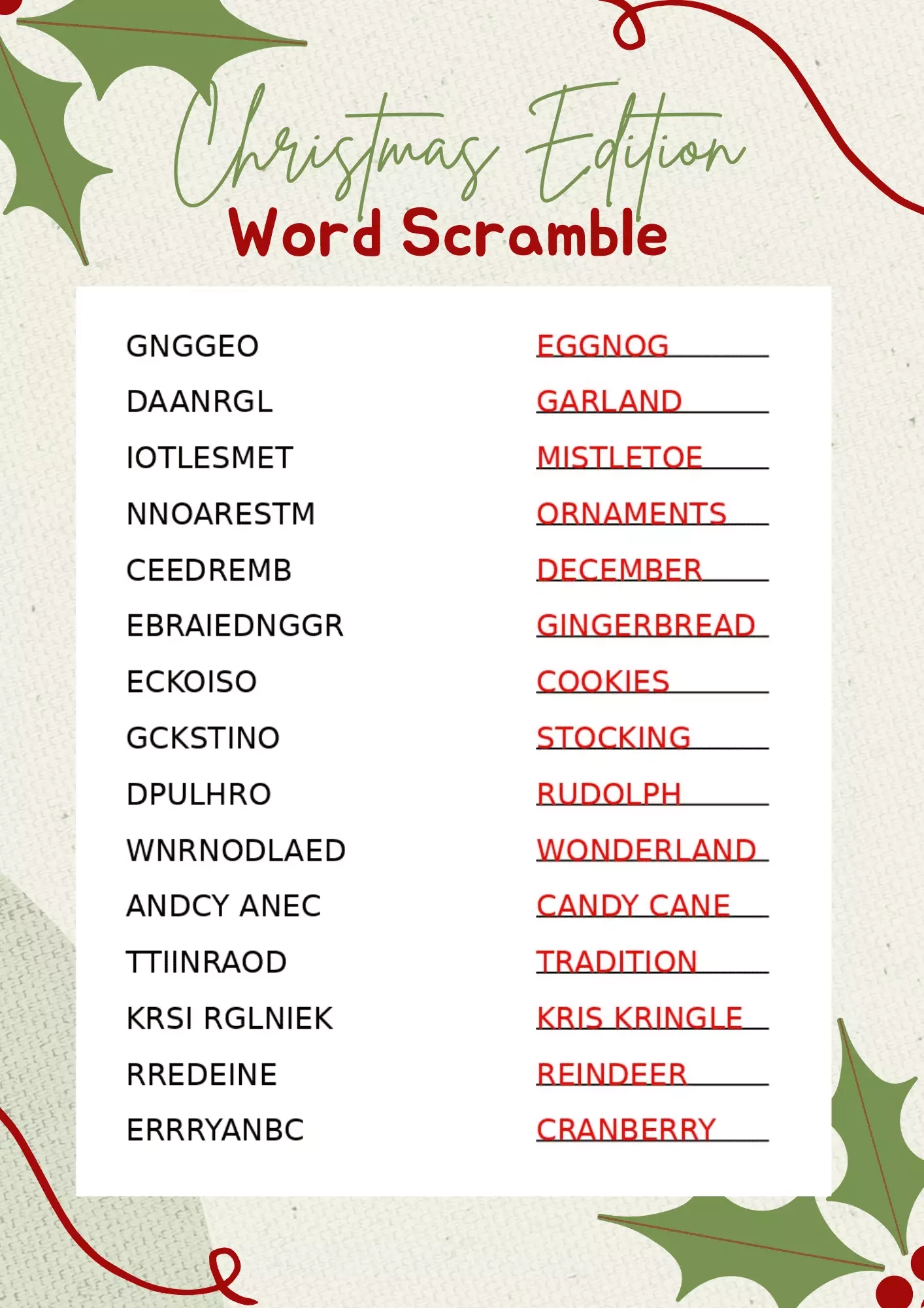 Christmas Word Scramble