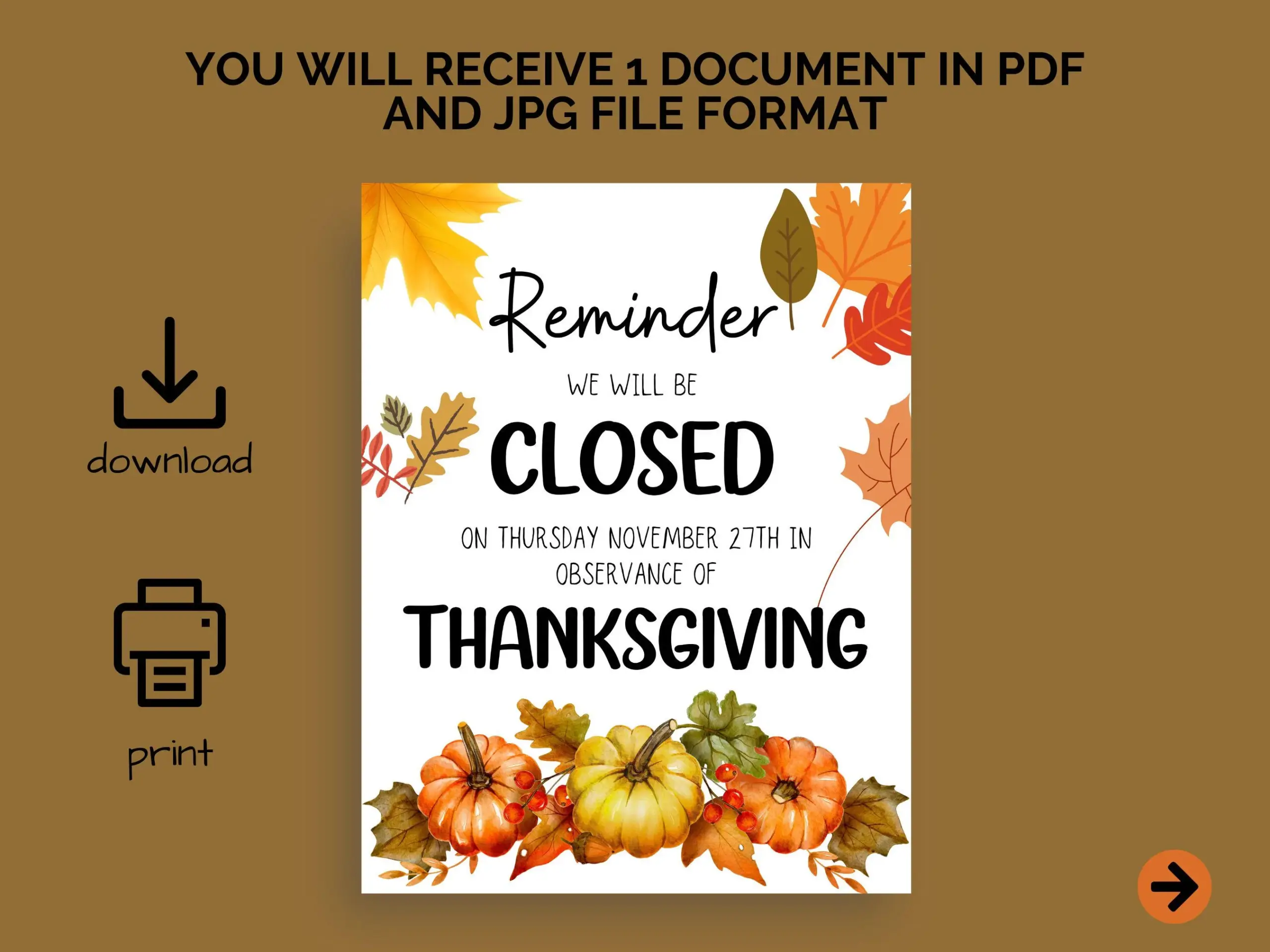 Closed For Thanksgiving Sign