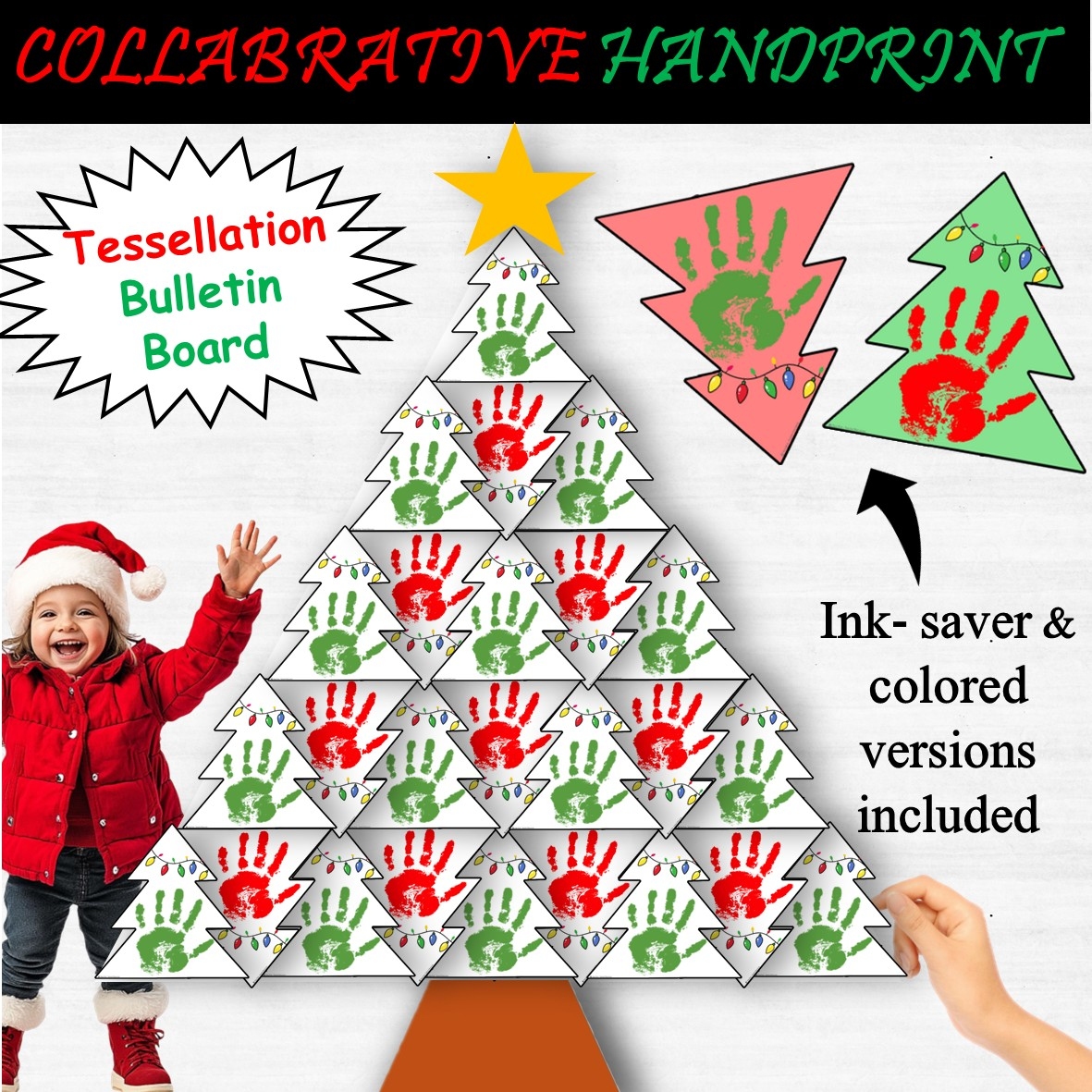 Collaborative Handprint Christmas Tree Tessellation Craft Large Bulletin Board Collaborative Handprint Christmas Tree Tessellation Craft Large Bulletin Board