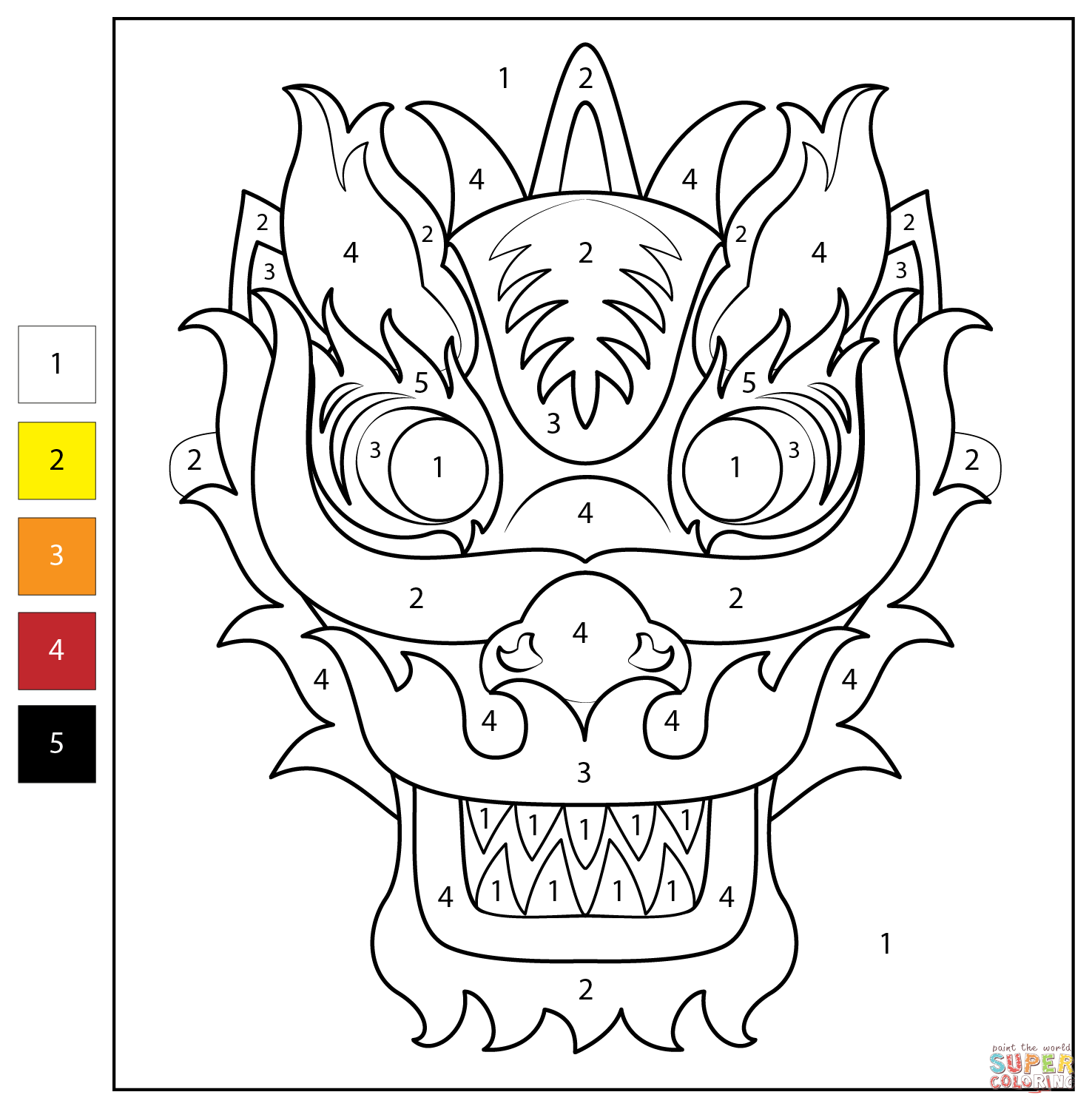 Color By Number Chinese New Year Dragon Mask