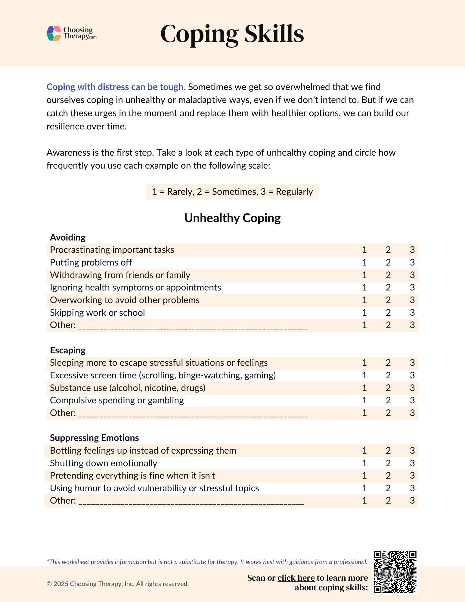 Coping Skills Worksheet Coping Skills Worksheet