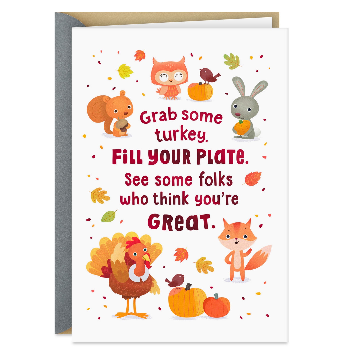 Cute Critter Poem Thanksgiving Card For Kids 299TKD3803