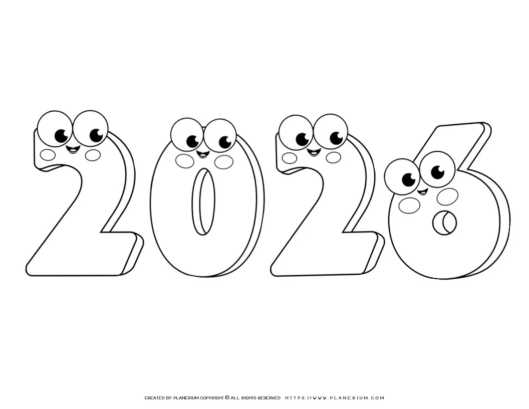 Cute Numbers Coloring Page For New Year 2026