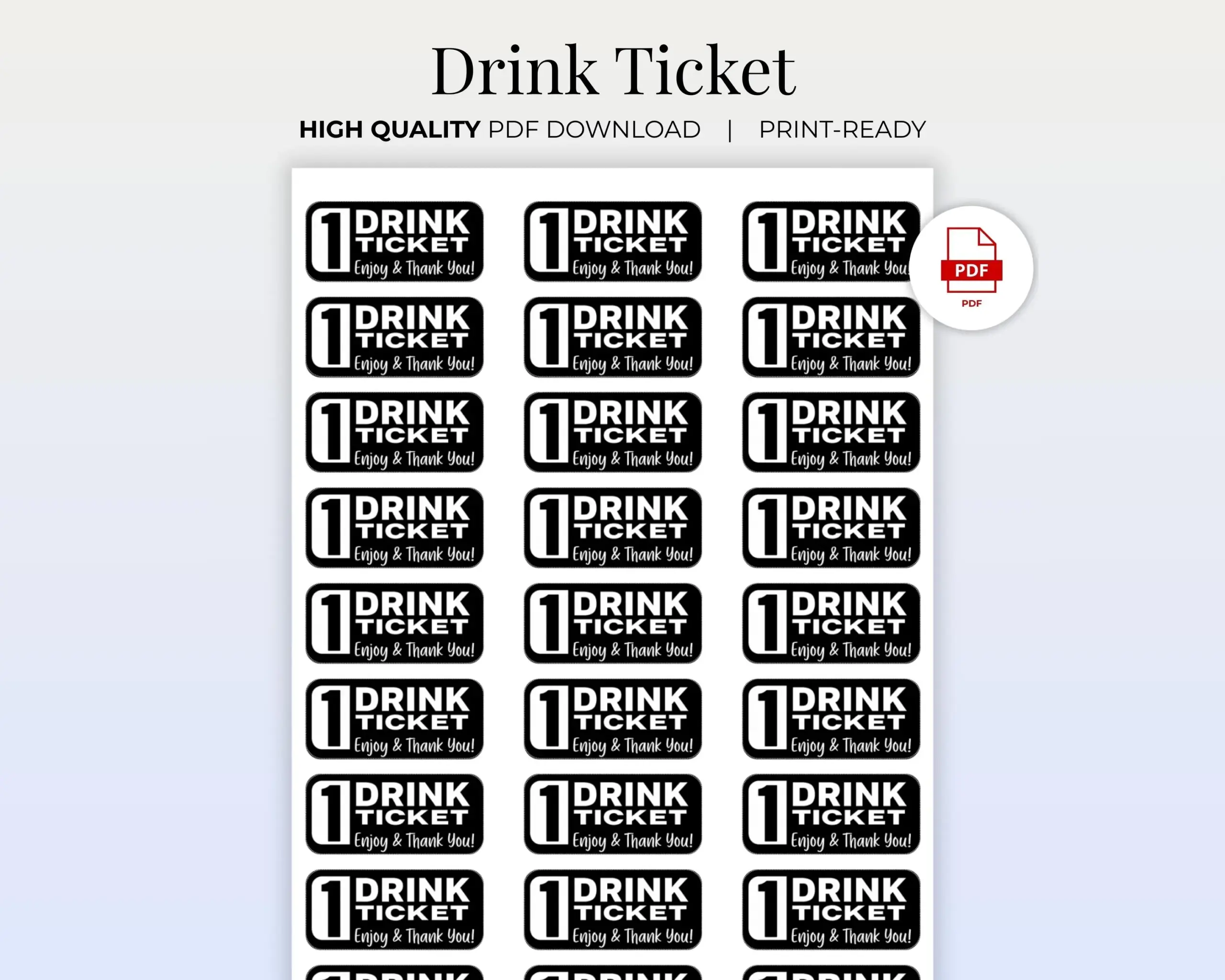 Drink Tickets Printable Beverage Voucher Drink Tickets Printable Beverage Voucher