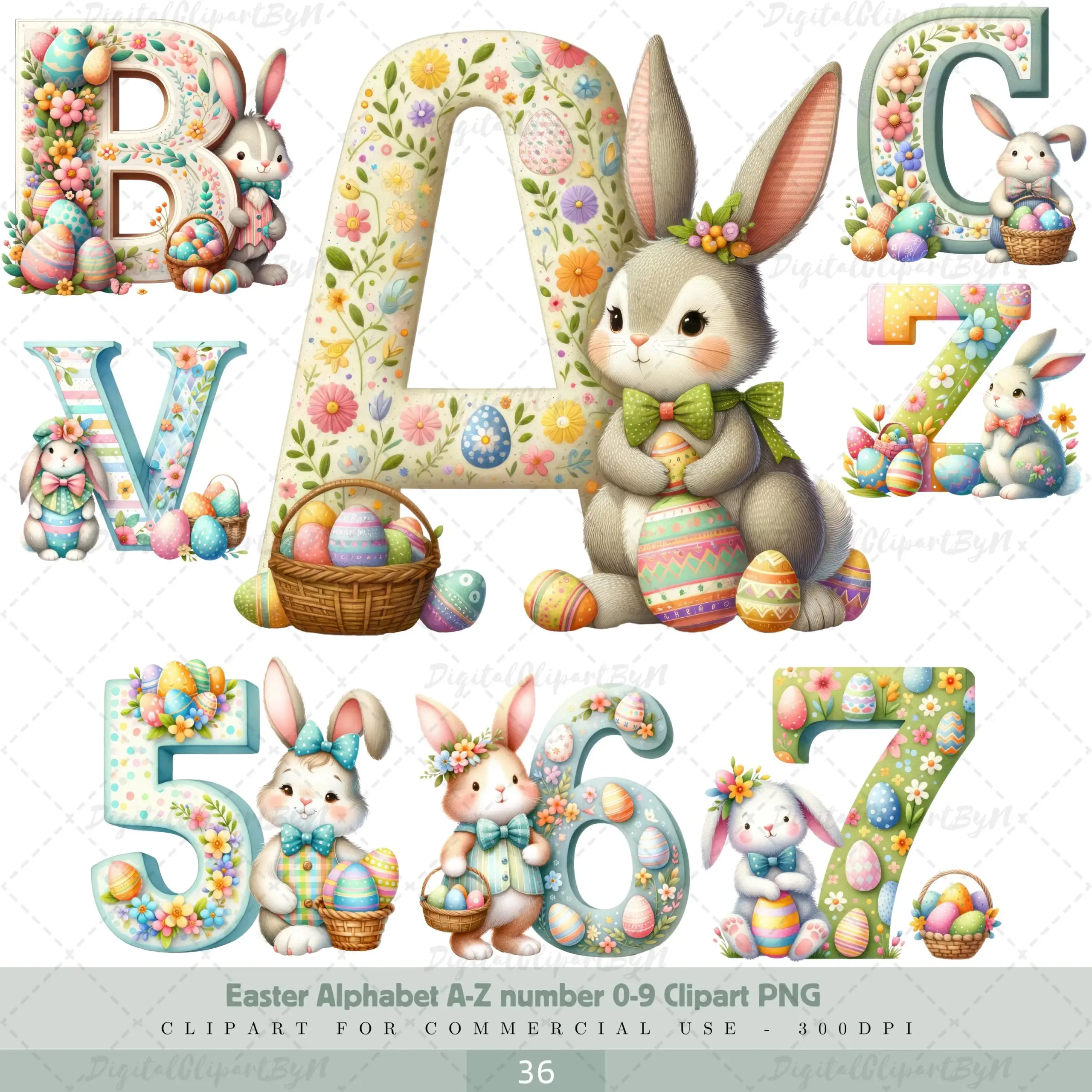 Easter Bunny Alphabet A Z Number 0 9