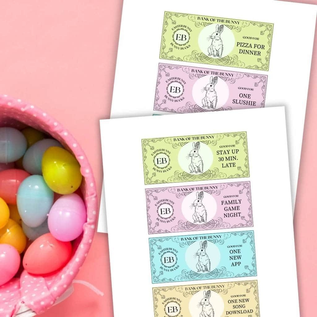 bunny money ideas for easter games and rewards
