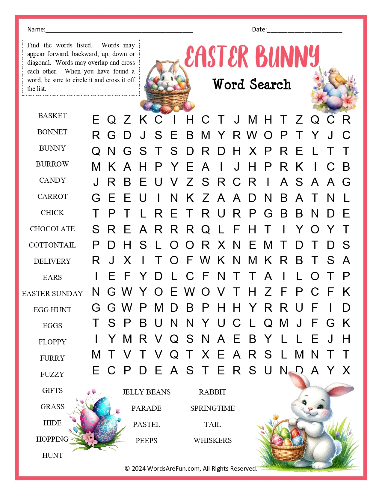 Easter Bunny Word Search Easter Bunny Word Search