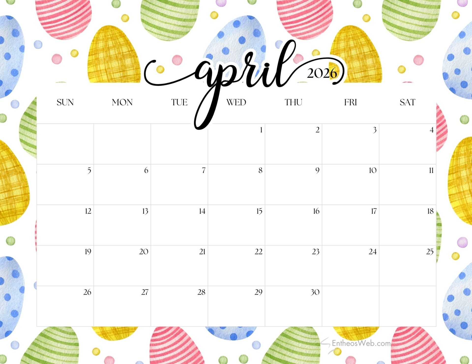 Easter Calendar Designs For April
