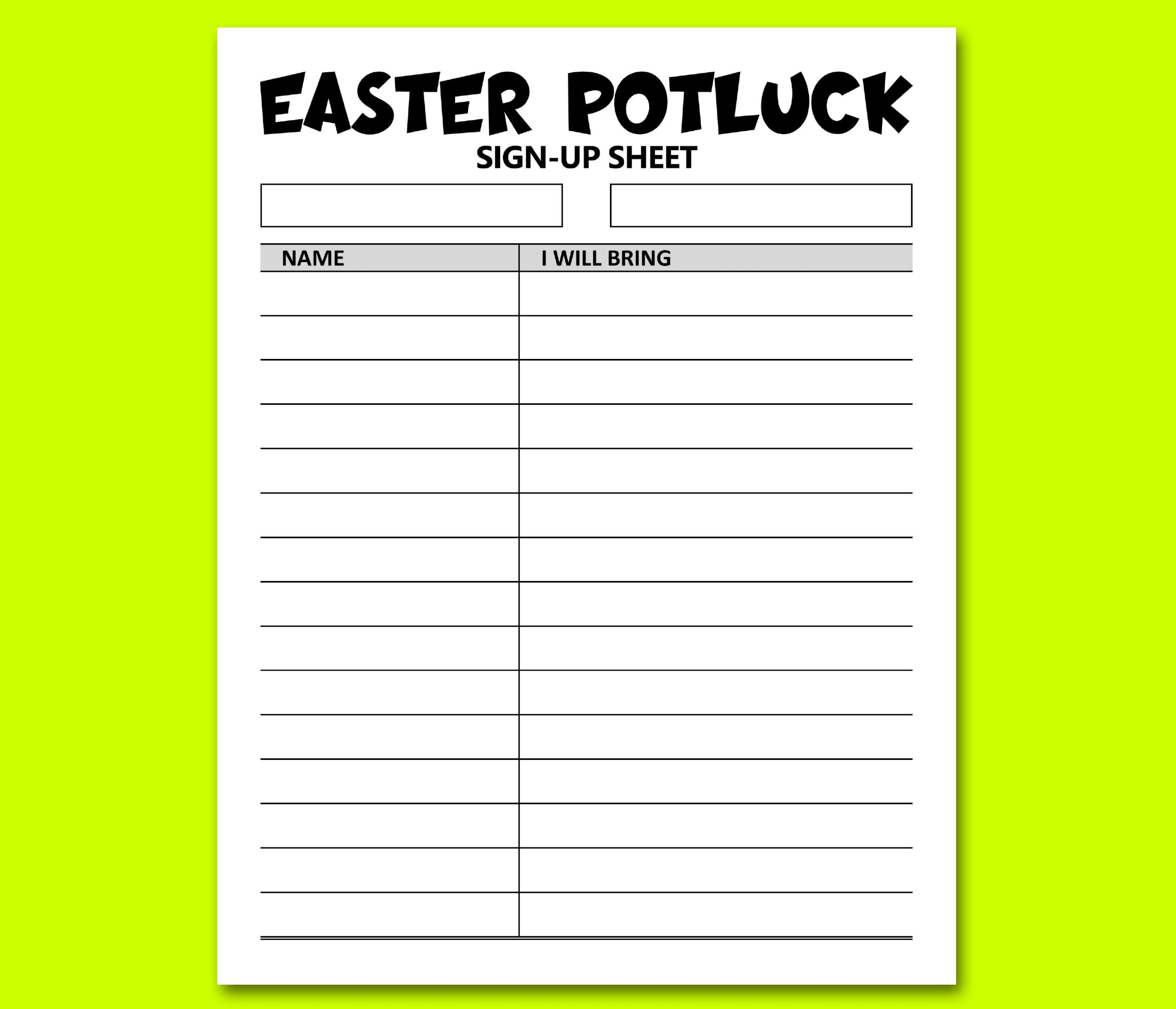 Easter Potluck Sign Up Sheet Printable Easter Potluck Sign Up Sheet Printable