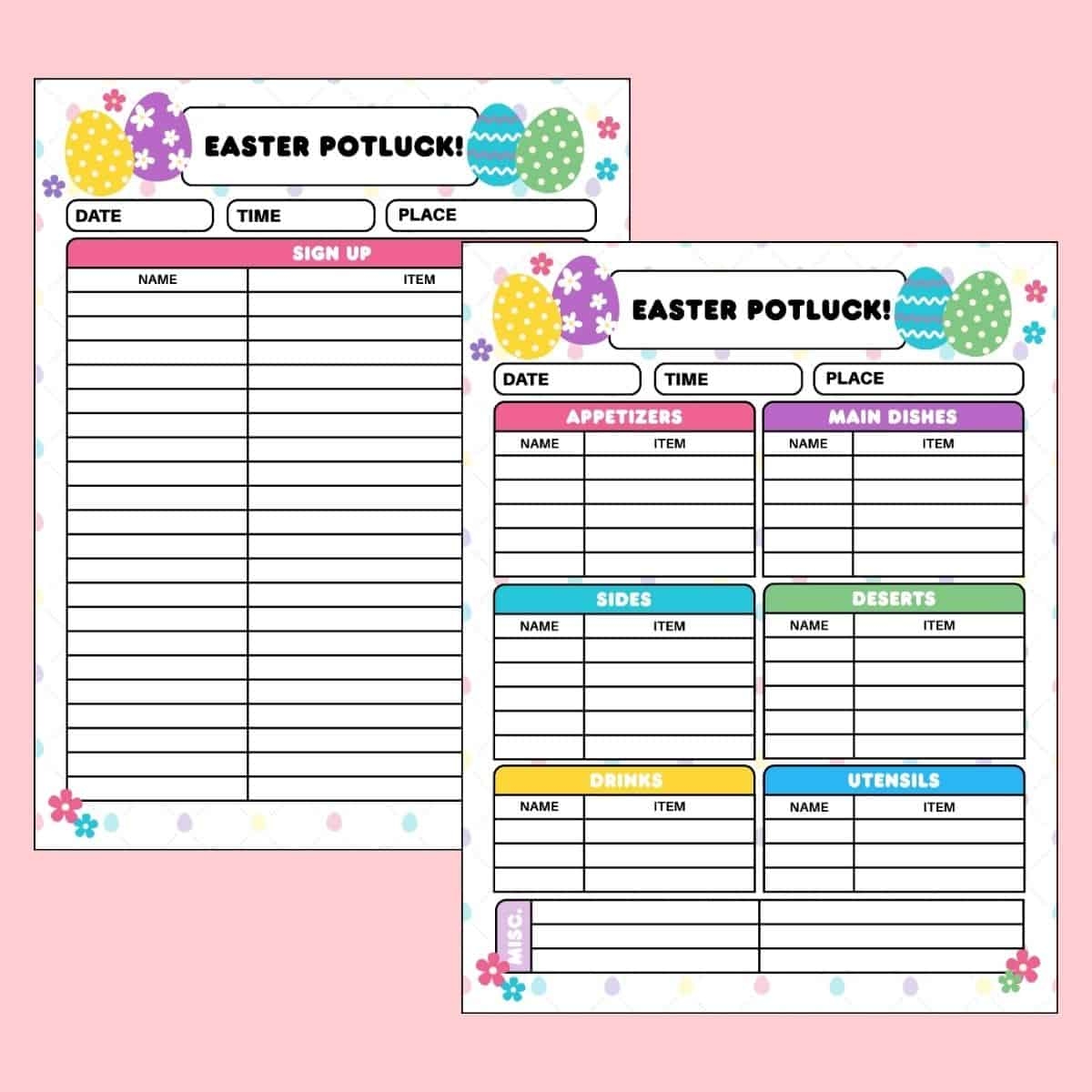 Easter Potluck Sign Up Sheet