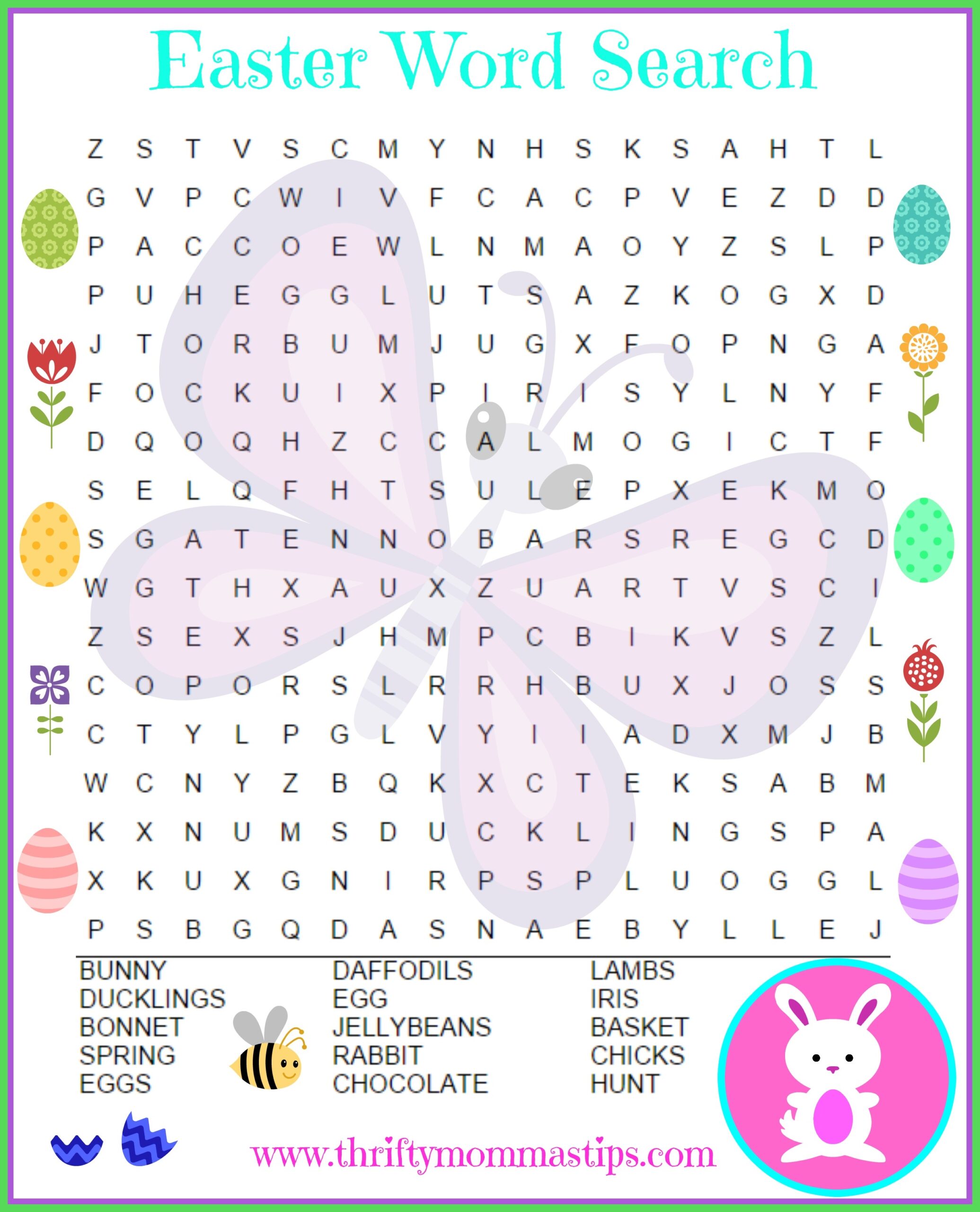 free printable easter word search with answers