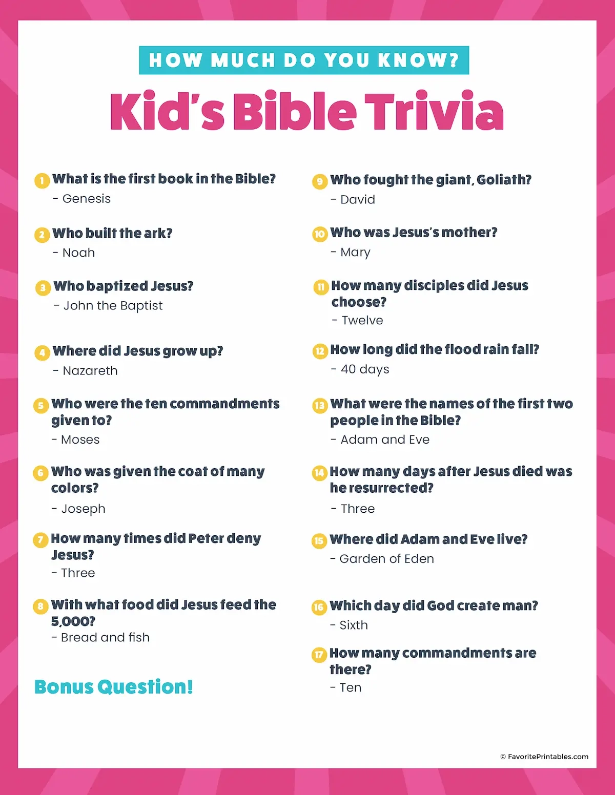 Easy Bible Trivia For Kids