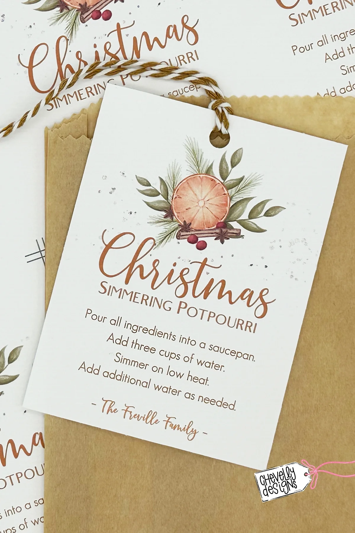 Editable Christmas Simmering Potpourri Printable Gift Tag
