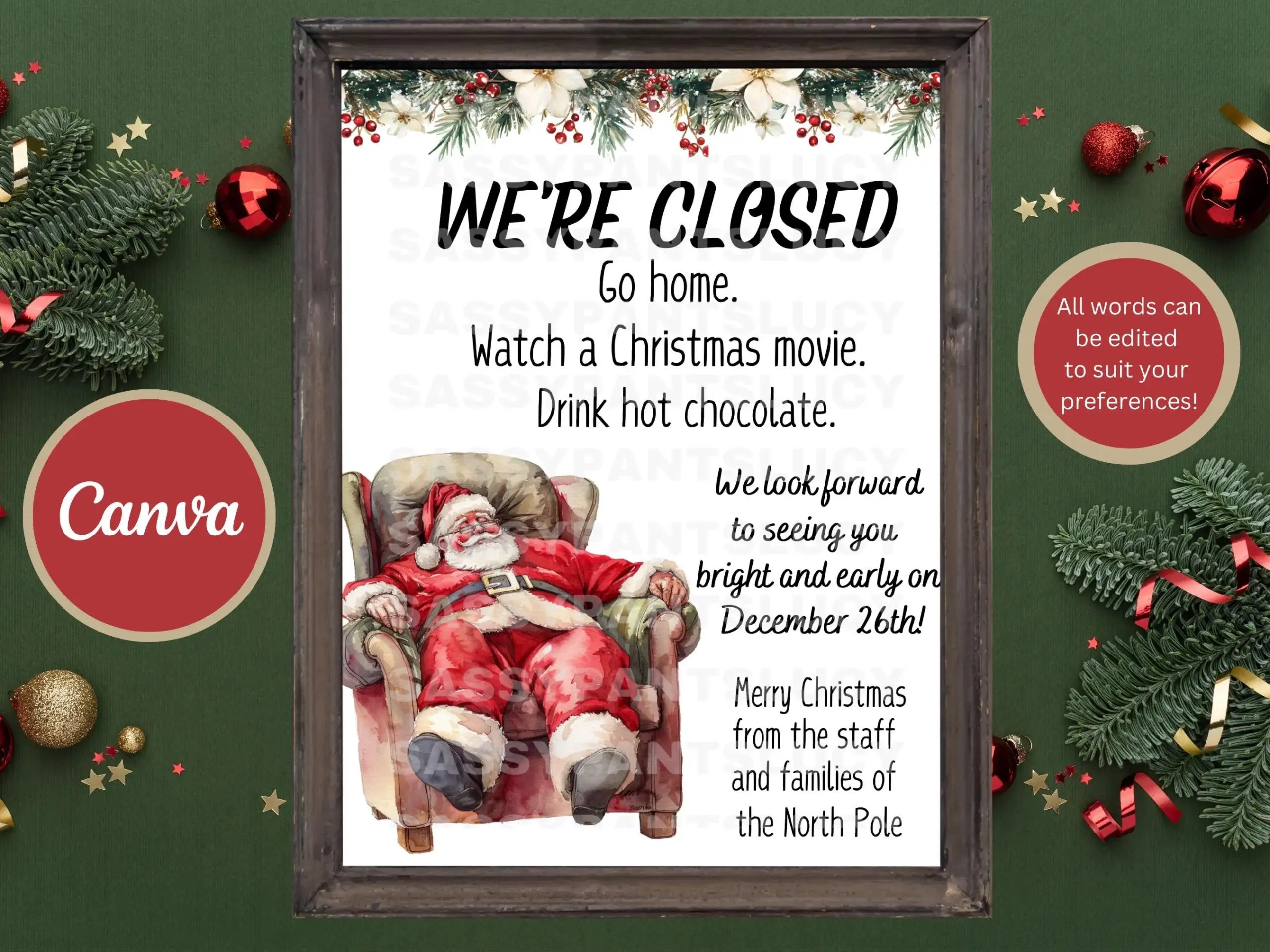 Editable Closed For Christmas Sign