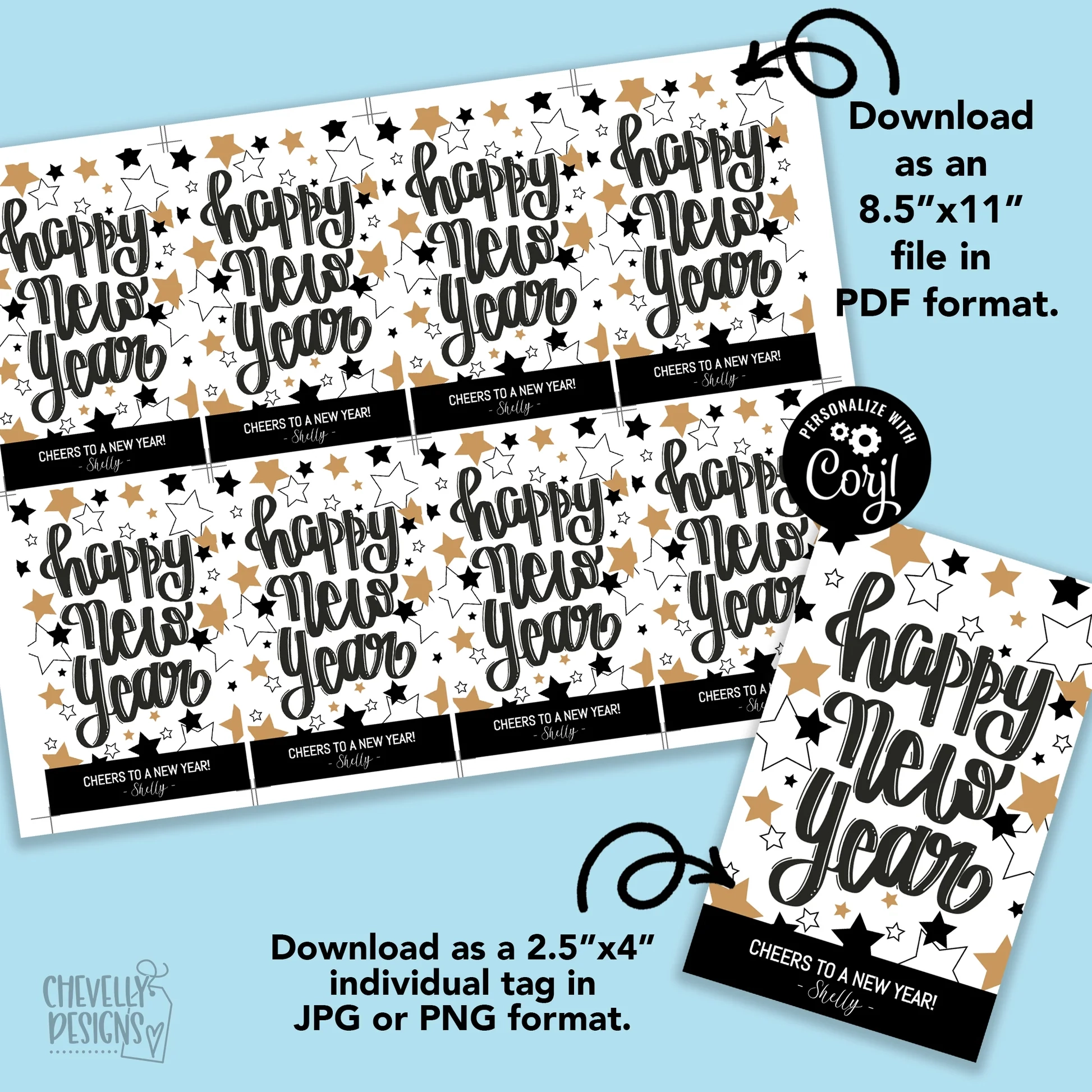 Editable Happy New Year Gift Tags Printable Digital File