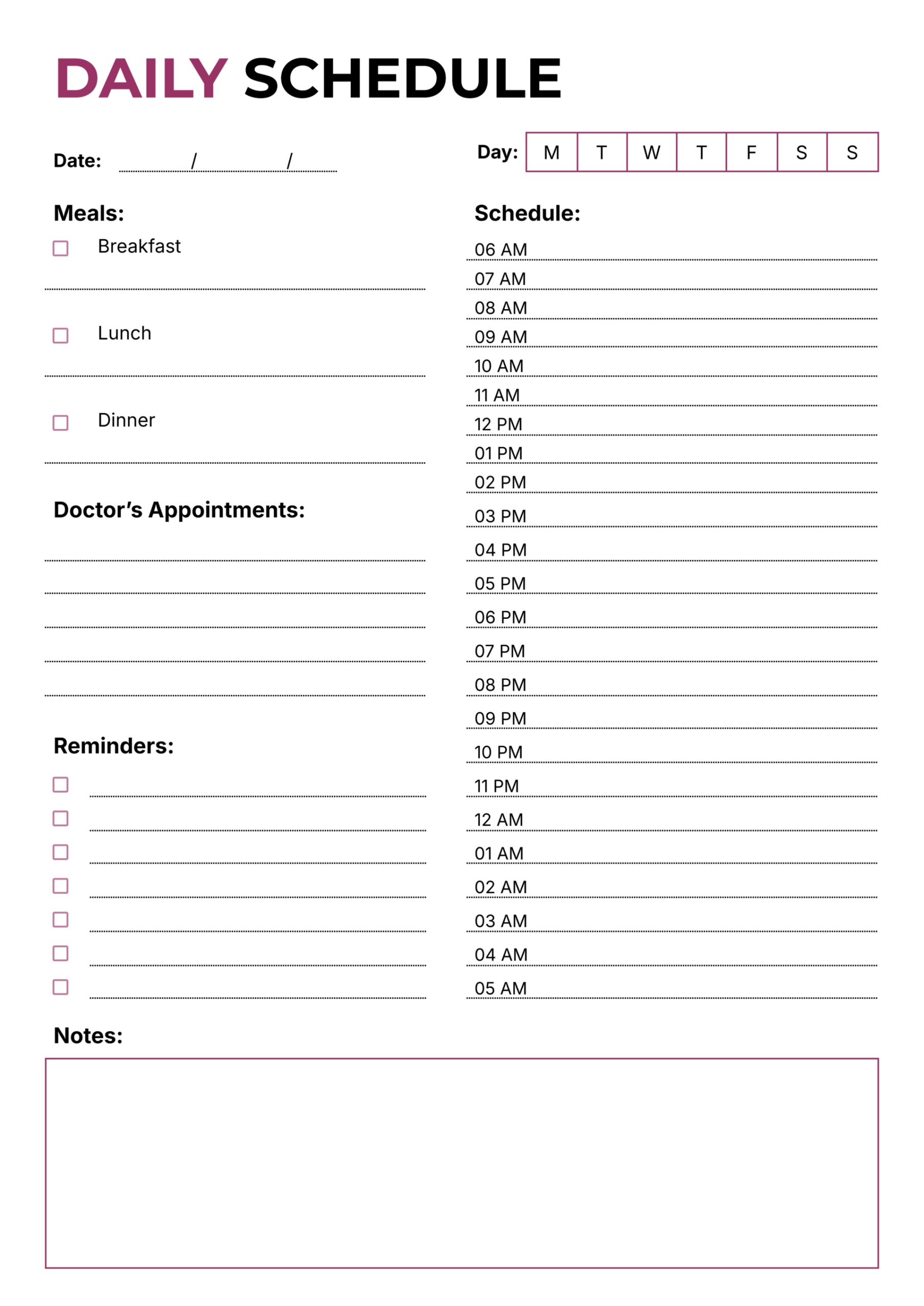 Elderly Daily Schedule Template