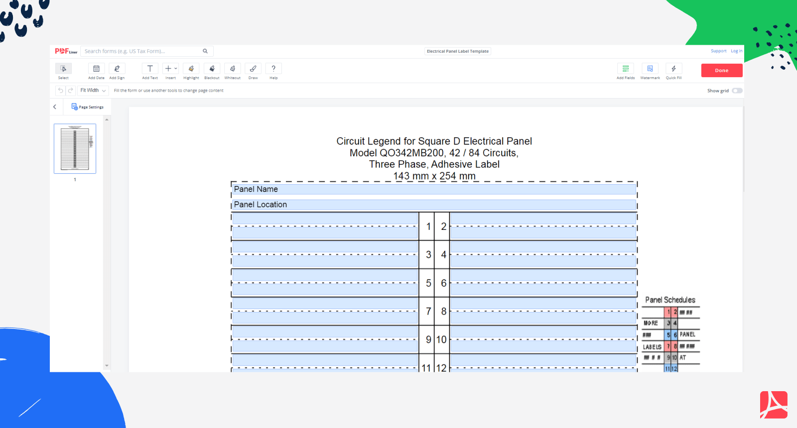 Electrical Panel Label Template