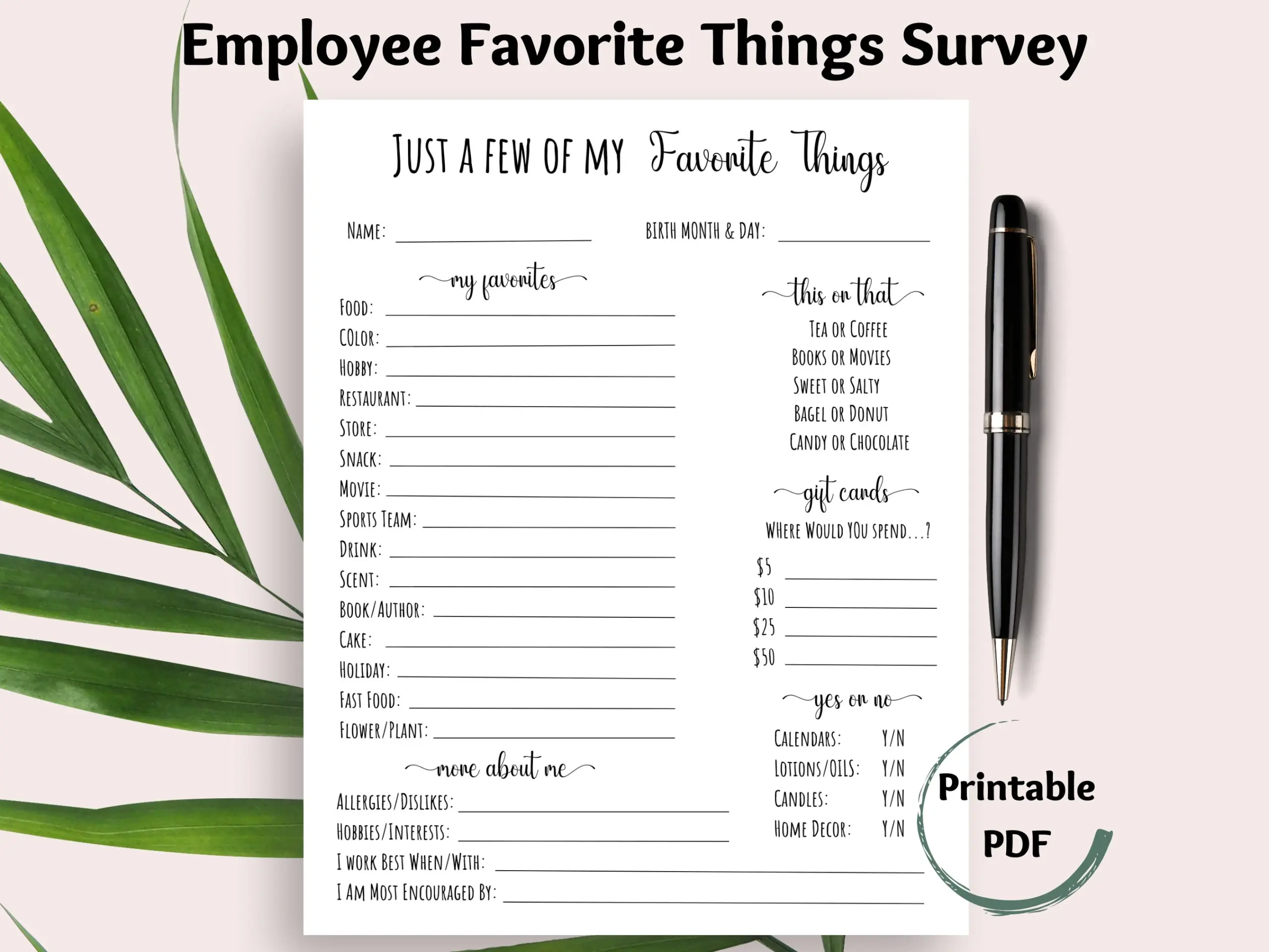 Employee Favorite Things Survey Coworker