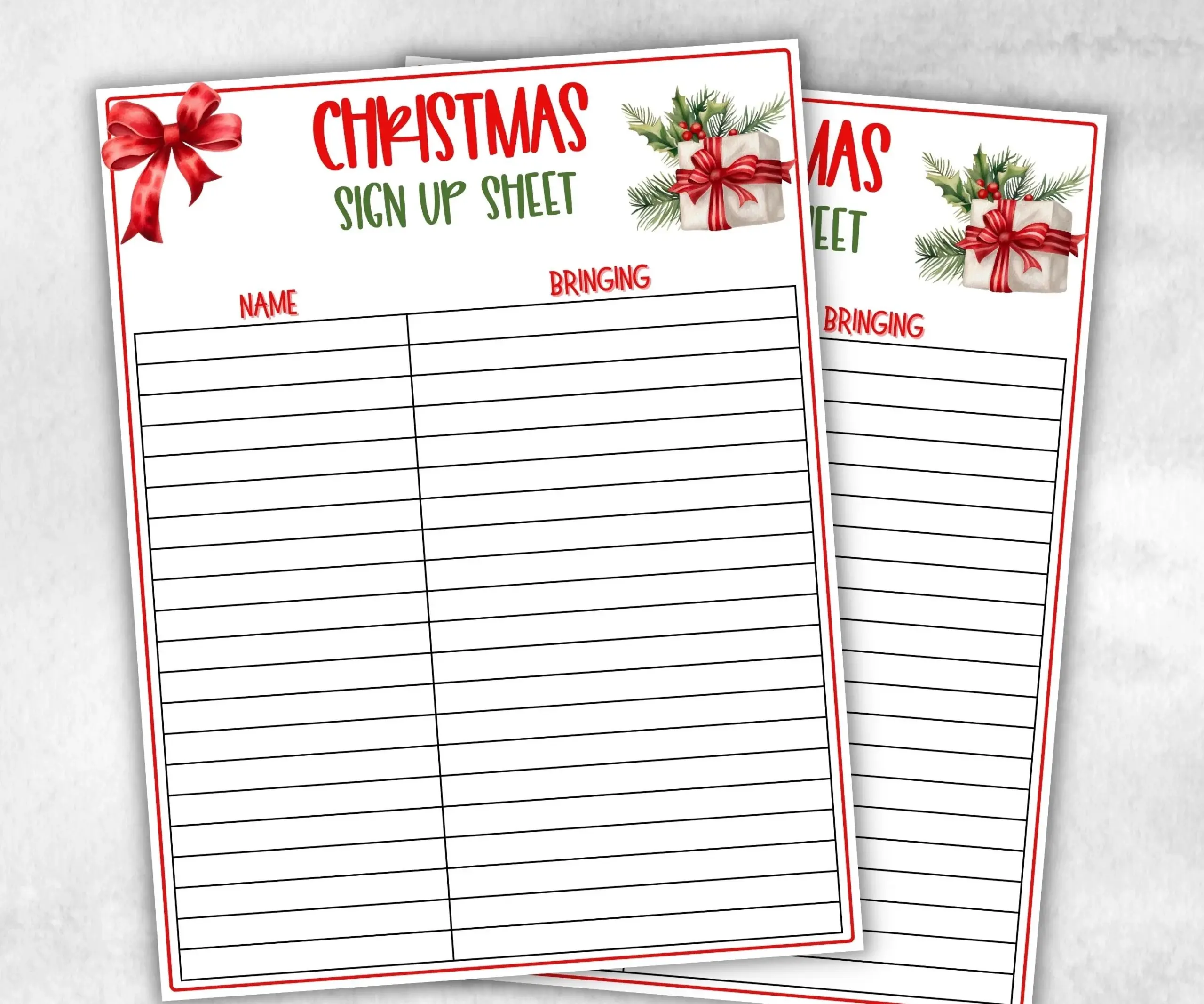 christmas sign up sheet printable