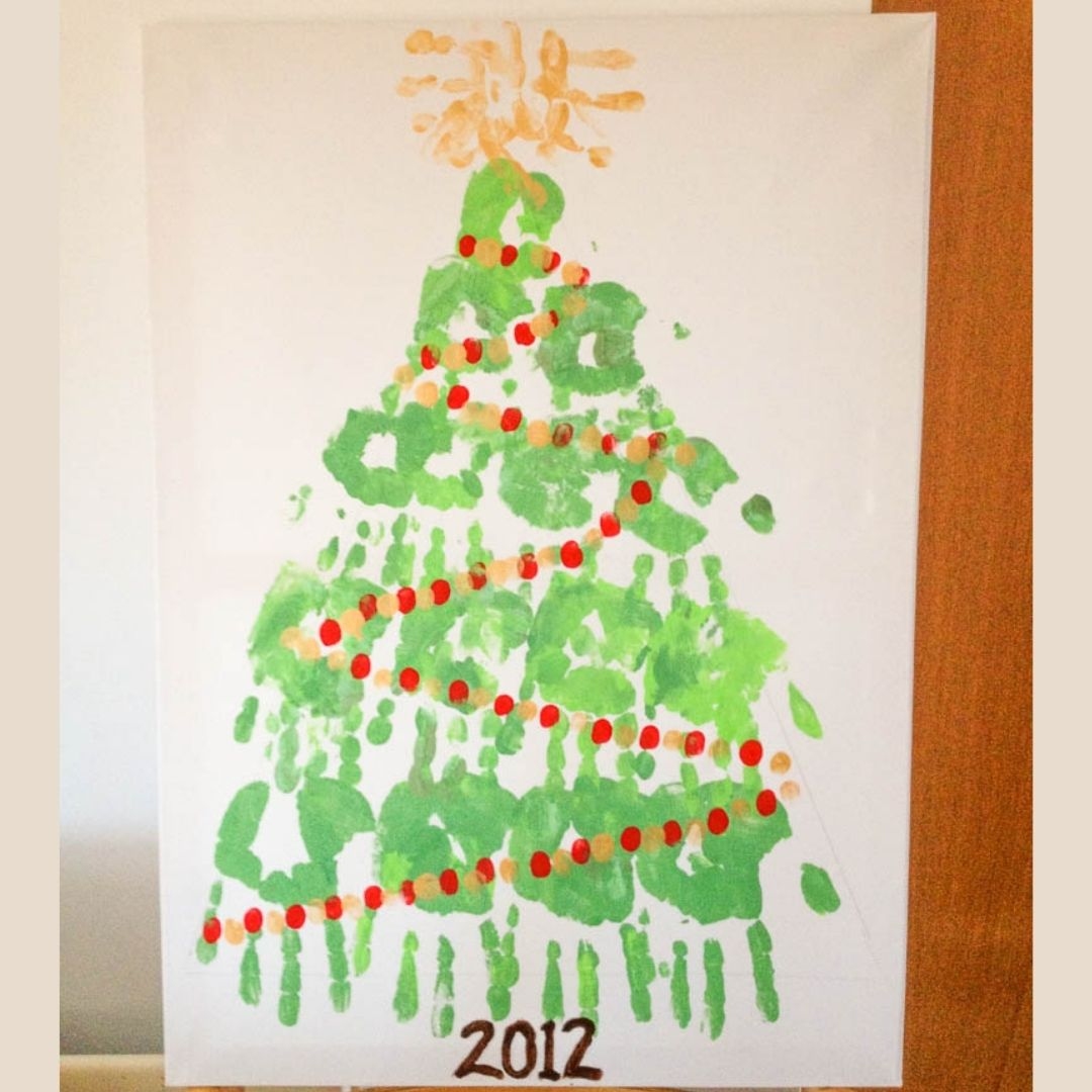 Family Hand Print Christmas Tree Canvass