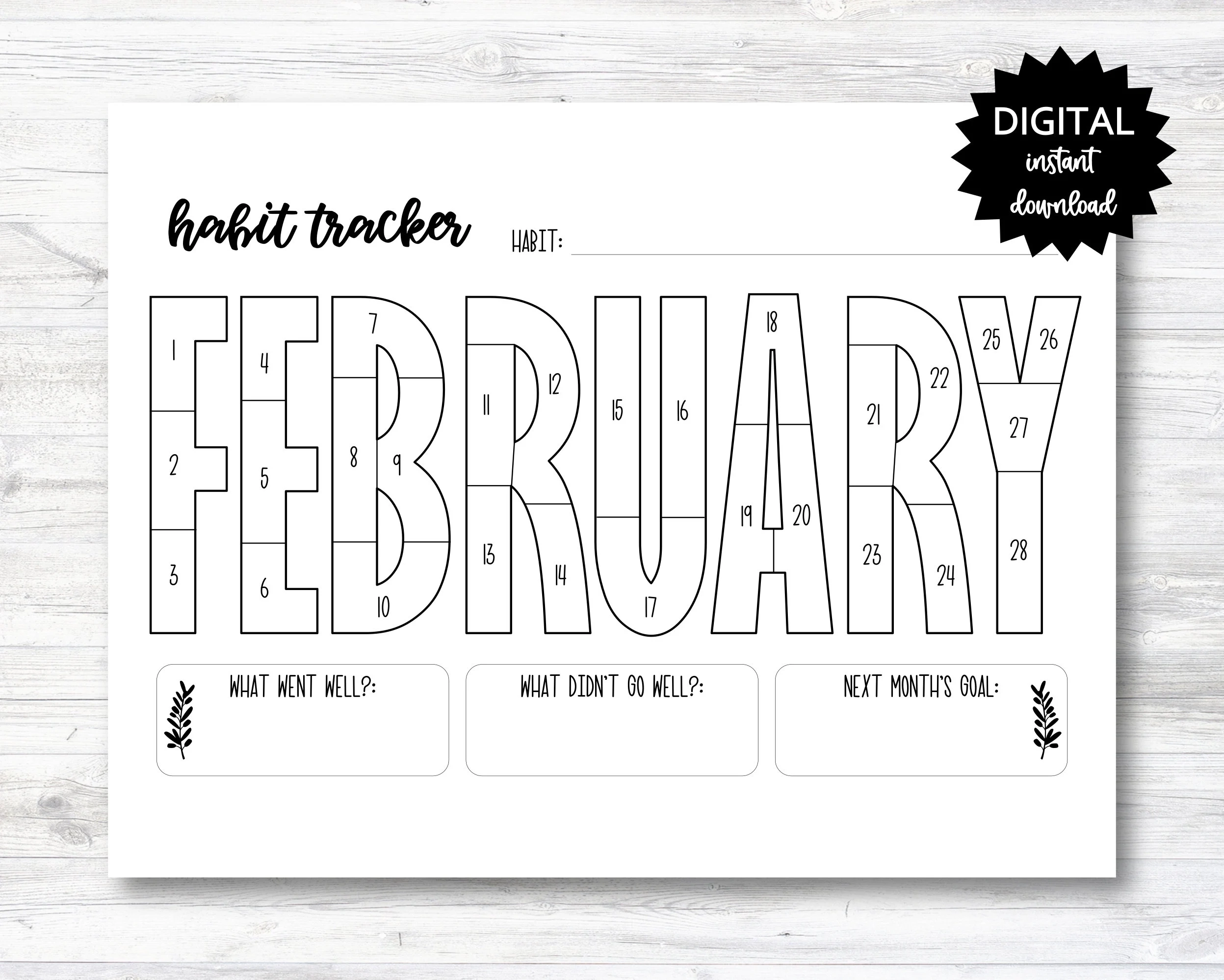 February Habit Tracker Coloring Sheet