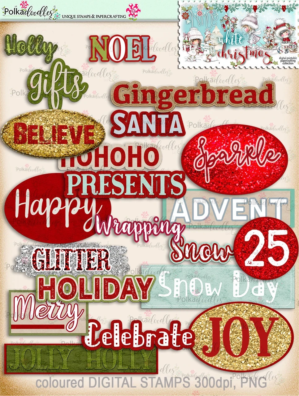 Festive Word Art 30 Winnie White Christmas Printable Digi Downloads