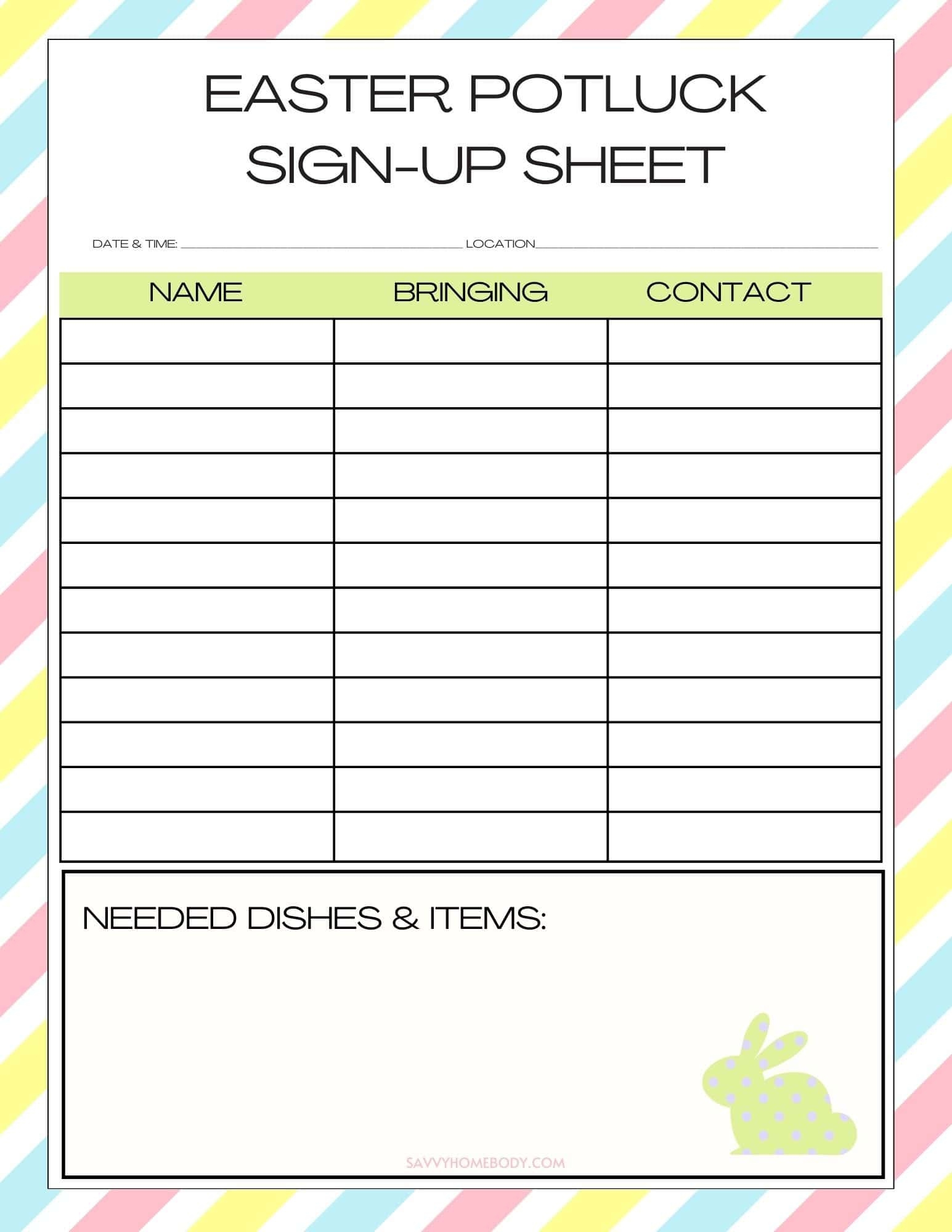 Free Easter Potluck Sign Up Sheets Planner Free Easter Potluck Sign Up Sheets Planner