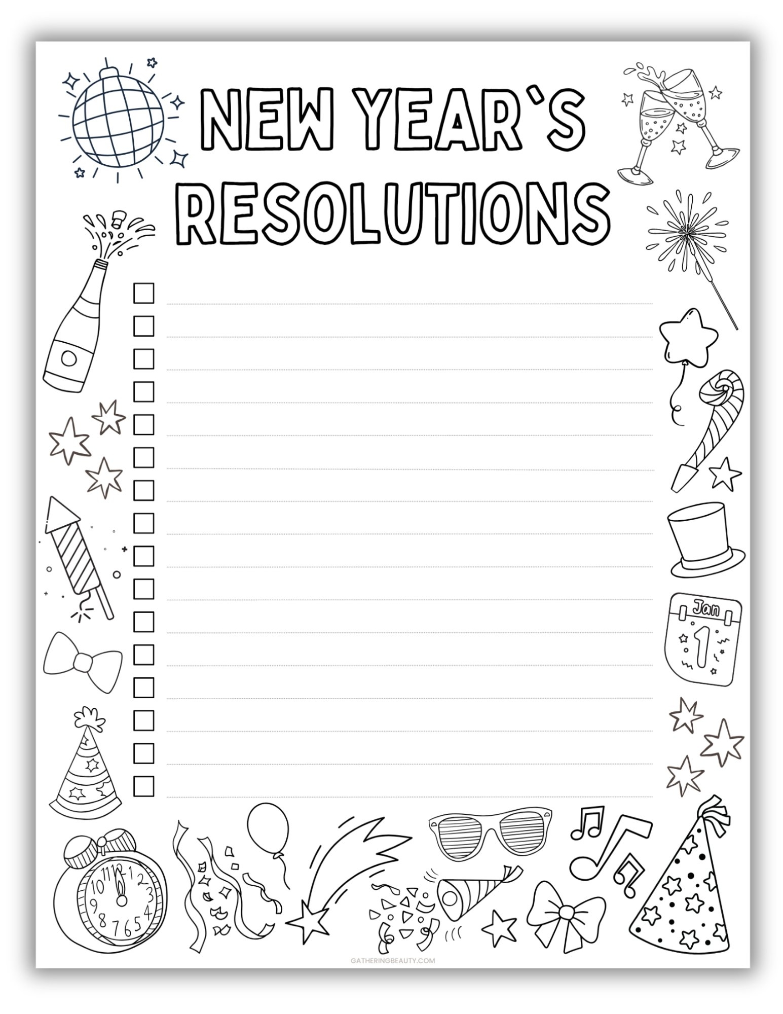 Free New Years Resolutions Printable To Colour