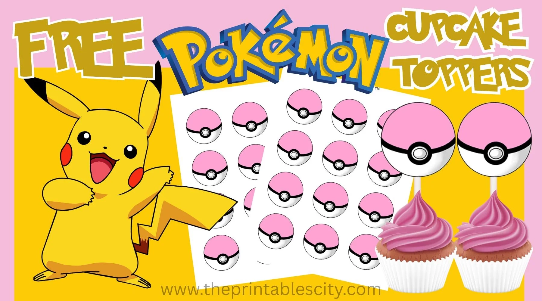 Free Pokemon Ball Cupcake Toppers