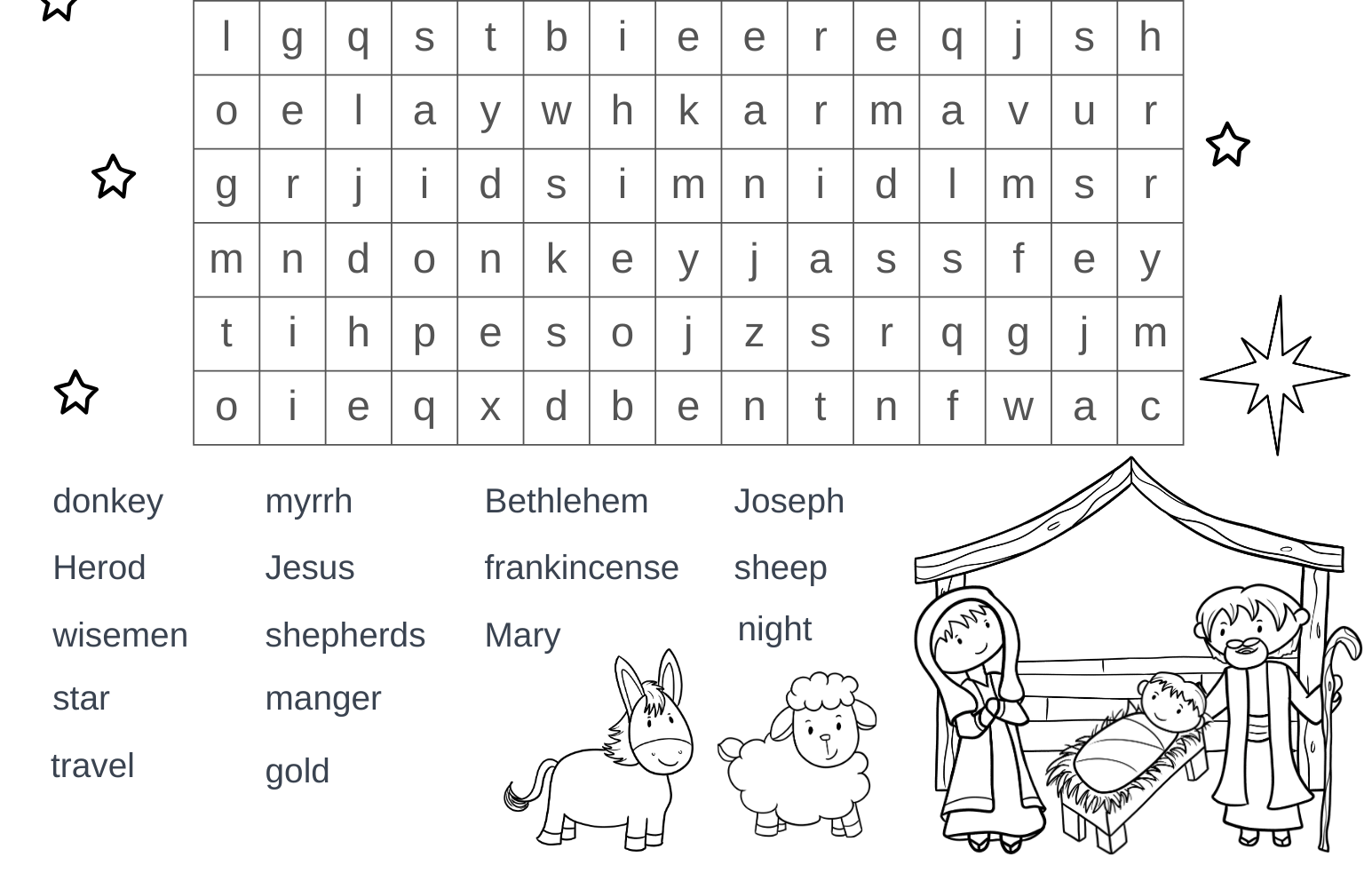 Free Printable Christmas Nativity Word Search