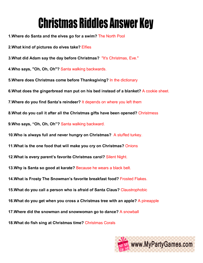 Free Printable Christmas Riddles For Kids With Answers Free Printable Christmas Riddles For Kids With Answers