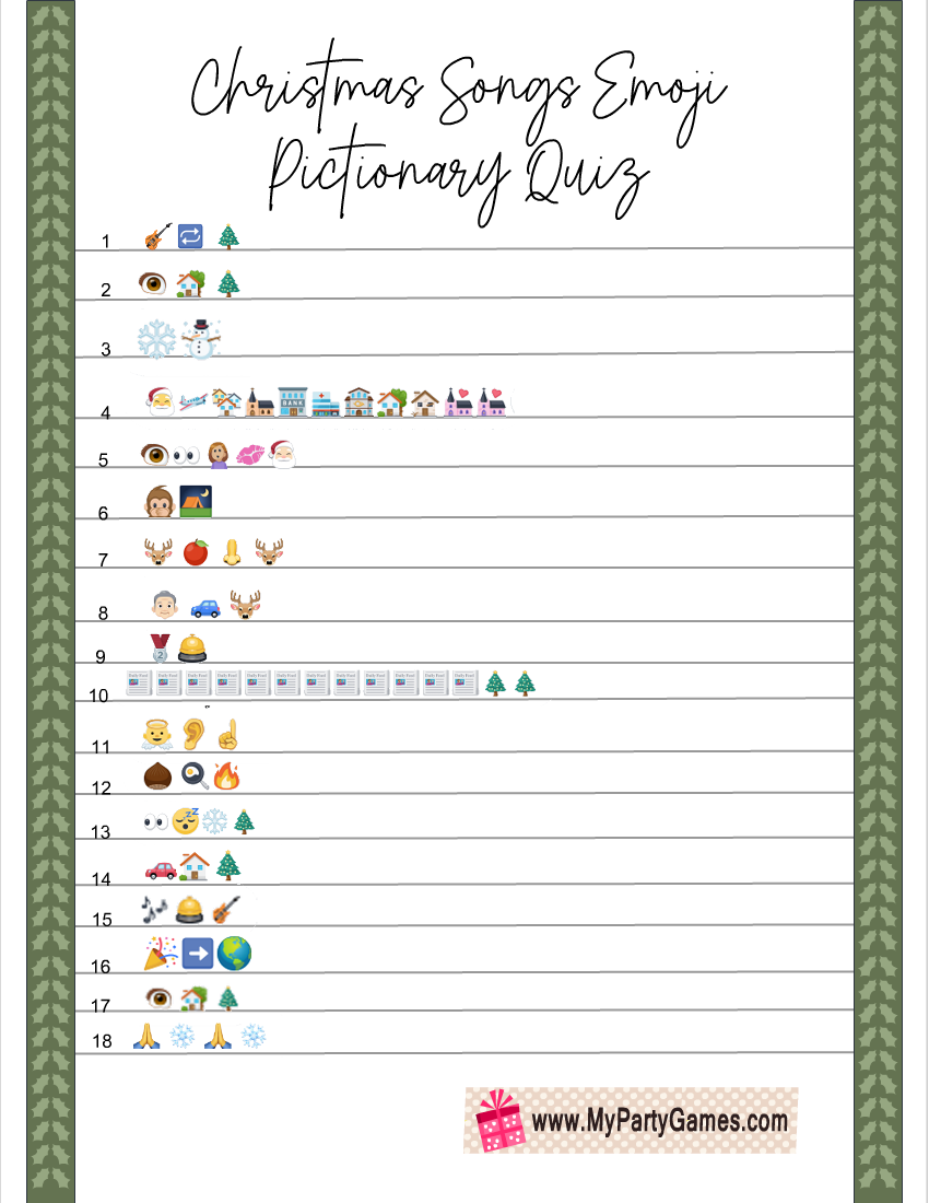 Free Printable Christmas Songs Emoji Pictionary Quiz